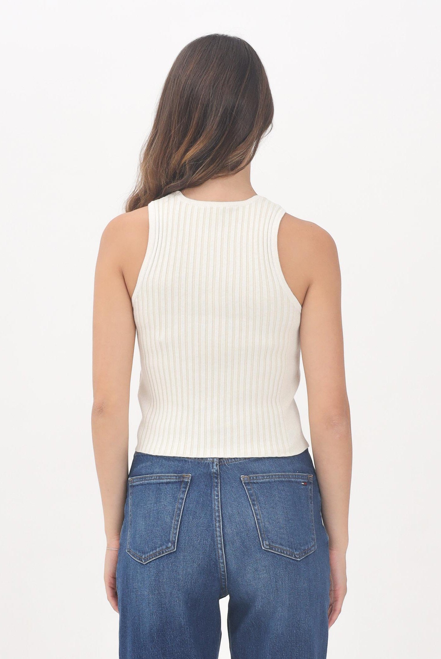 TOMMY JEANS Canotta beige da donna stile vogatore a coste DW0DW20975YBL TOMMY JEANS