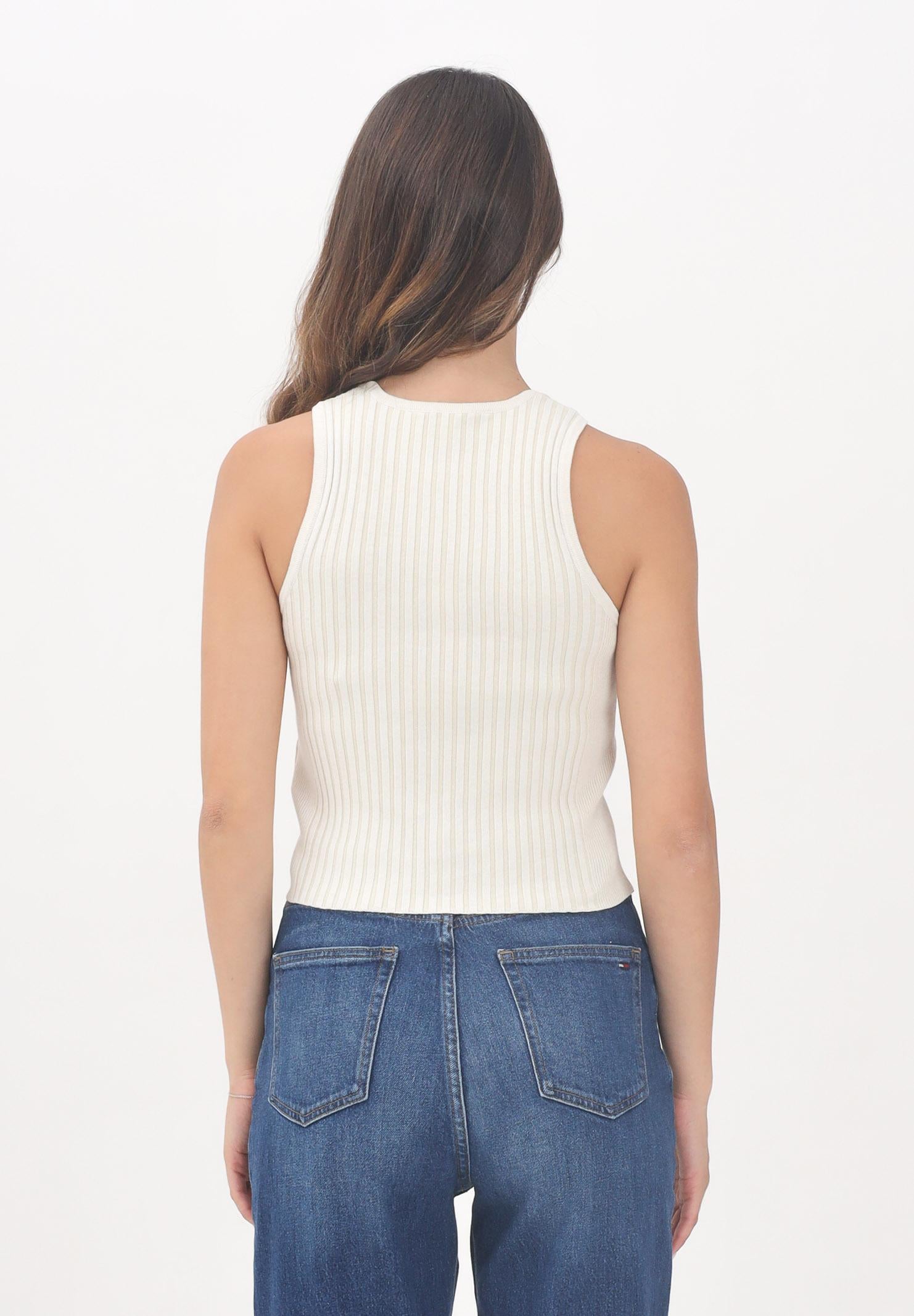 TOMMY JEANS Canotta beige da donna stile vogatore a coste DW0DW20975YBL TOMMY JEANS