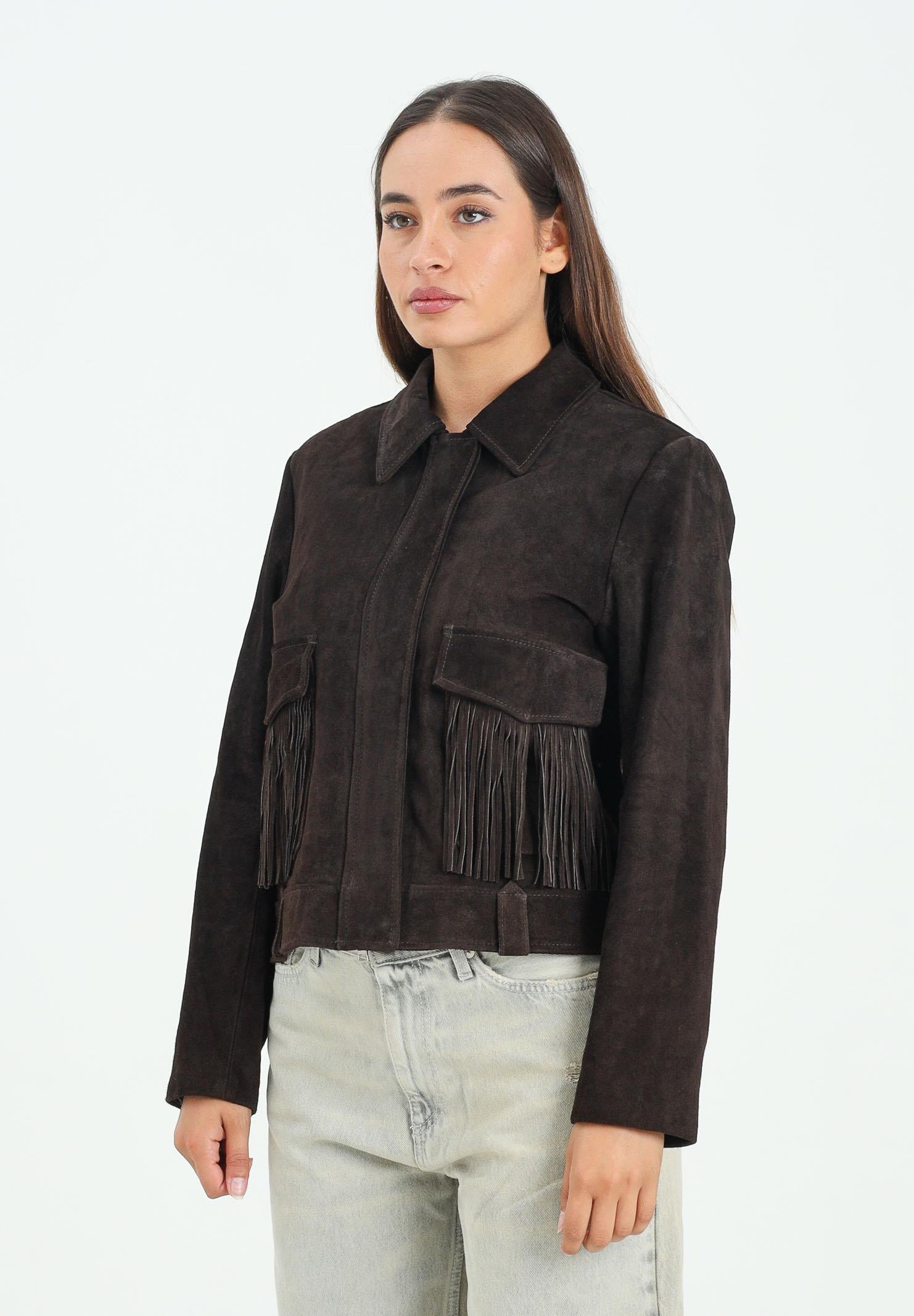 VICOLO Giubbotto in pelle scamosciata marrone da donna dal design in stile western TF0328 FU691 VICOLO