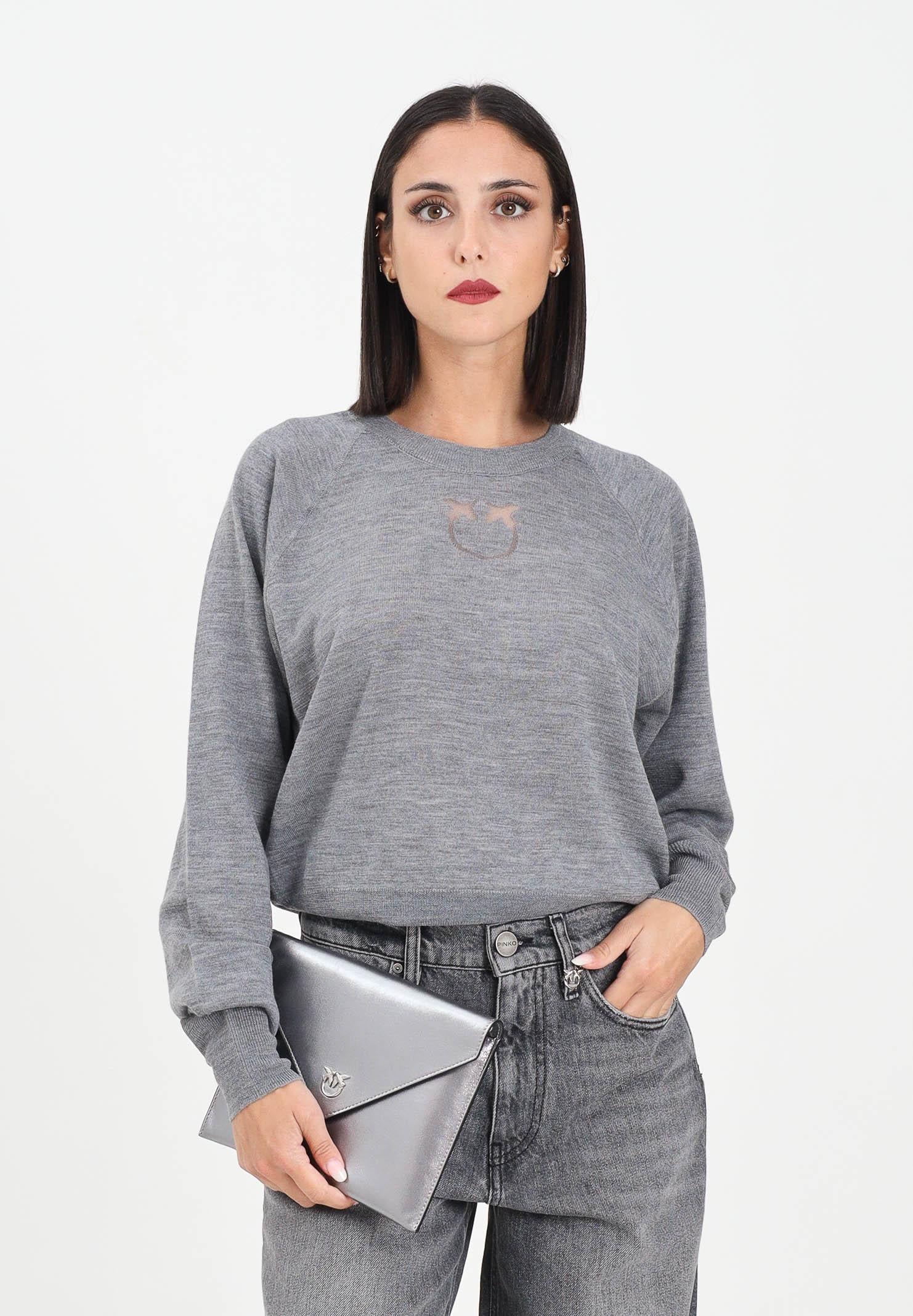 PINKO Maglioncino girocollo grigio da donna con logo Love Birds 105417A18M II2 PINKO
