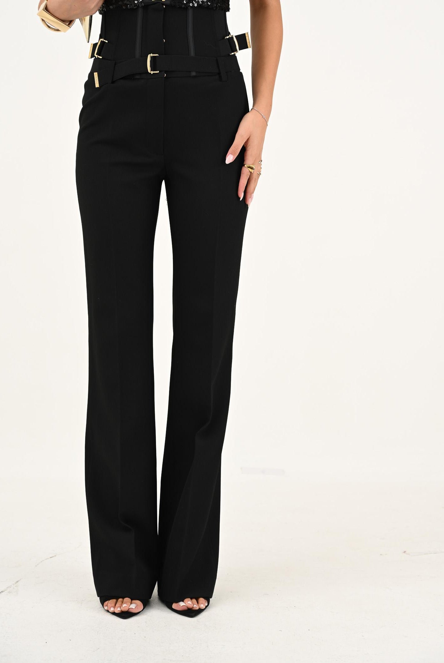 PINKO Pantalone elegante nero da donna con dettaglio bustier 105654A2QV Z99 PINKO