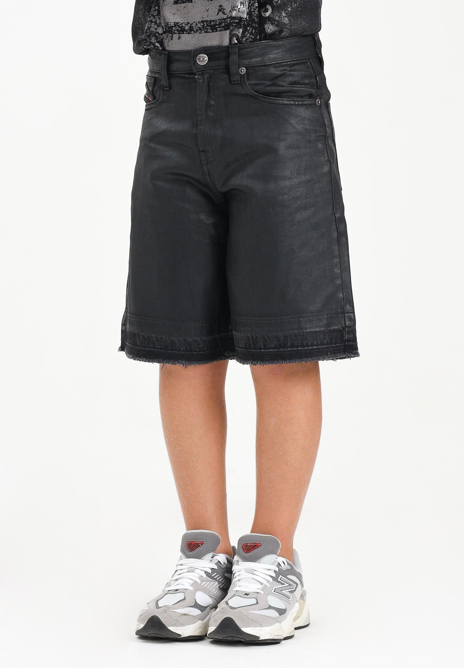 DIESEL Bermuda in denim nero per donna e ragazze con orli a taglio vivo J02351KXBPX K02 DIESEL