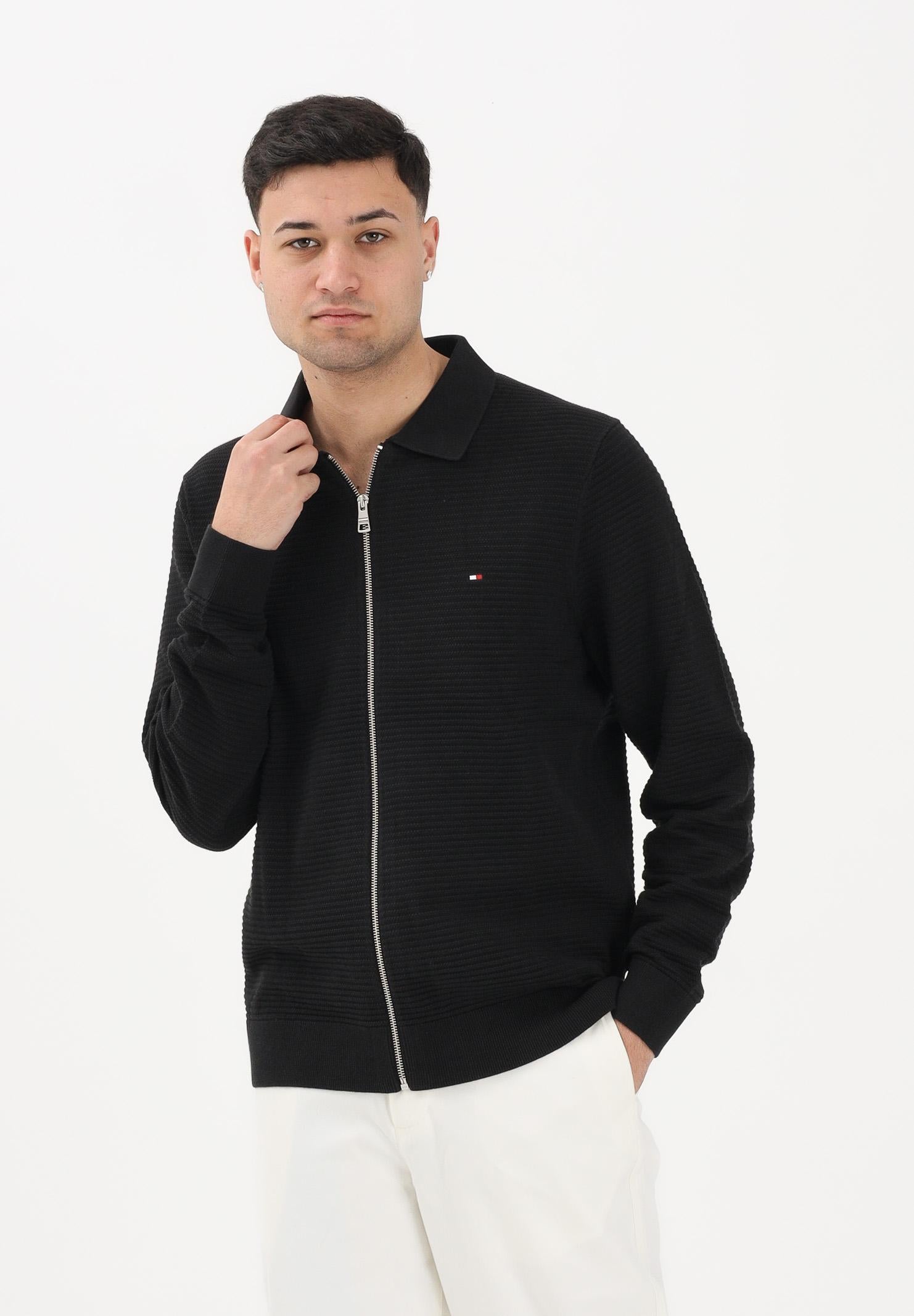 TOMMY HILFIGER Cardigan nero da uomo con logo MW0MW41645 BDS TOMMY HILFIGER