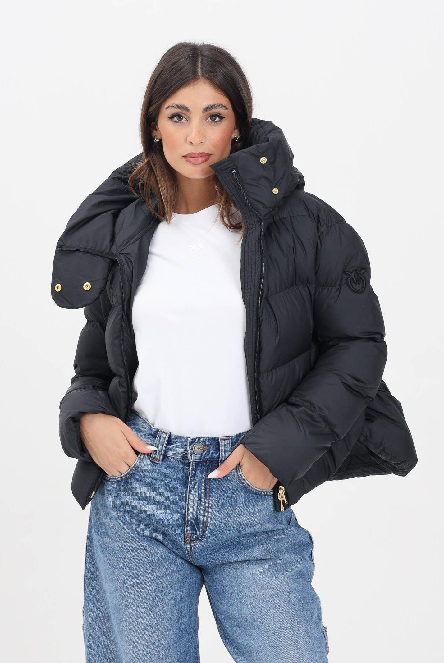 PINKO Piumino nero da donna con logo 101602A2P6 Z99 PINKO