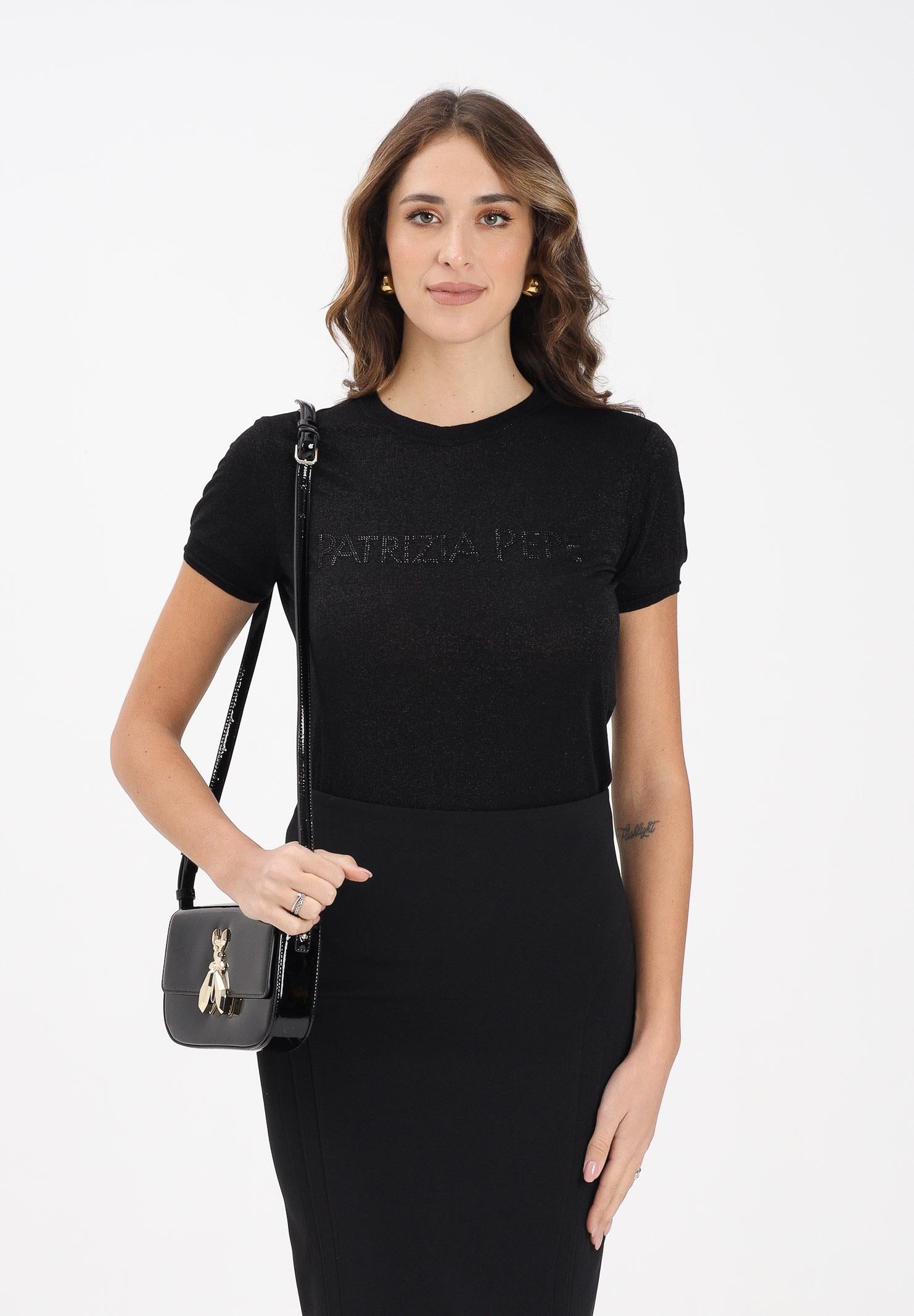 PATRIZIA PEPE Maglia a manica corta nera da donna con logo strass 8K0278K128 K250 PATRIZIA PEPE