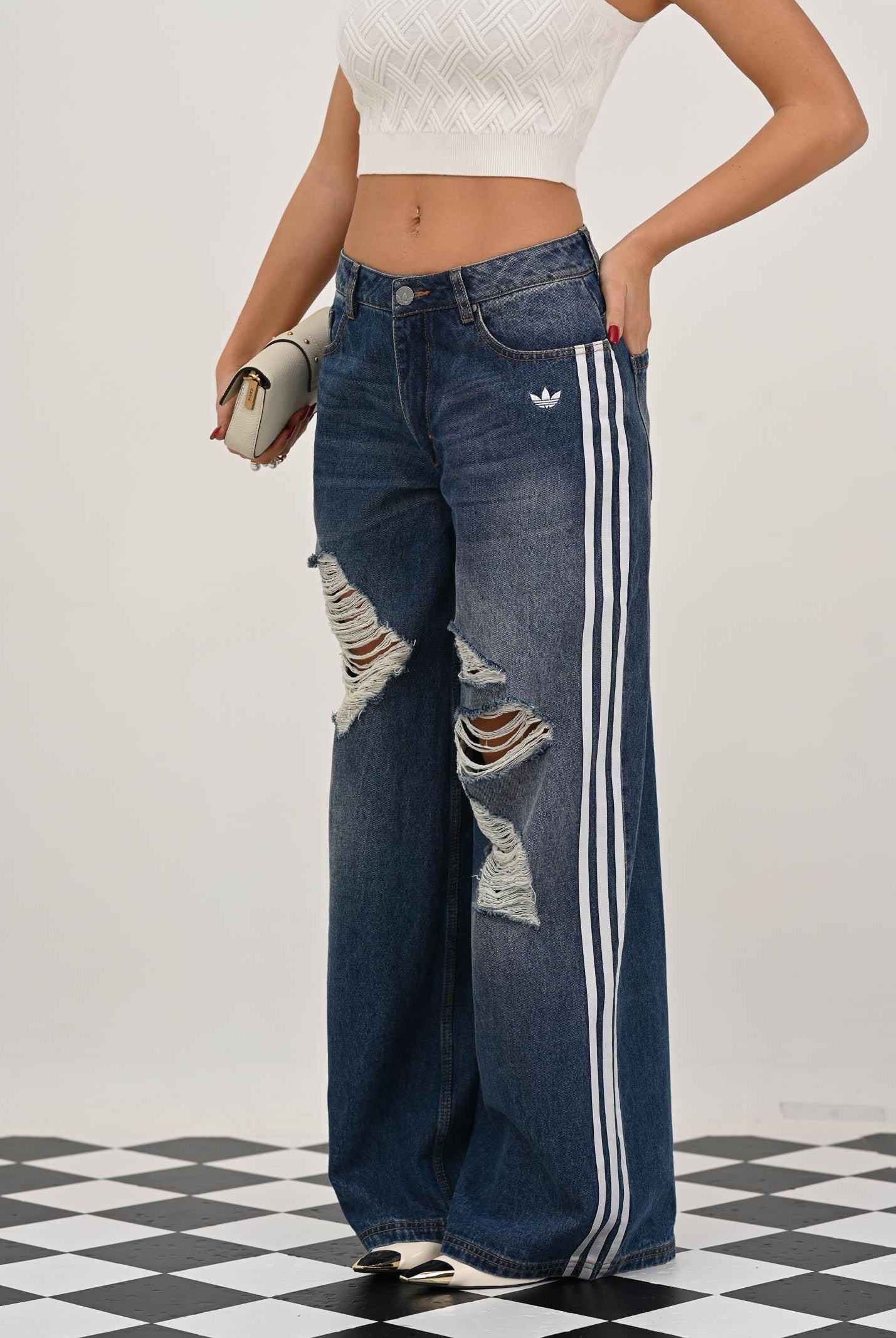 ADIDAS ORIGINALS Jeans Loose Denim Destressed in denim scuro da donna KE3300 ADIDAS ORIGINALS