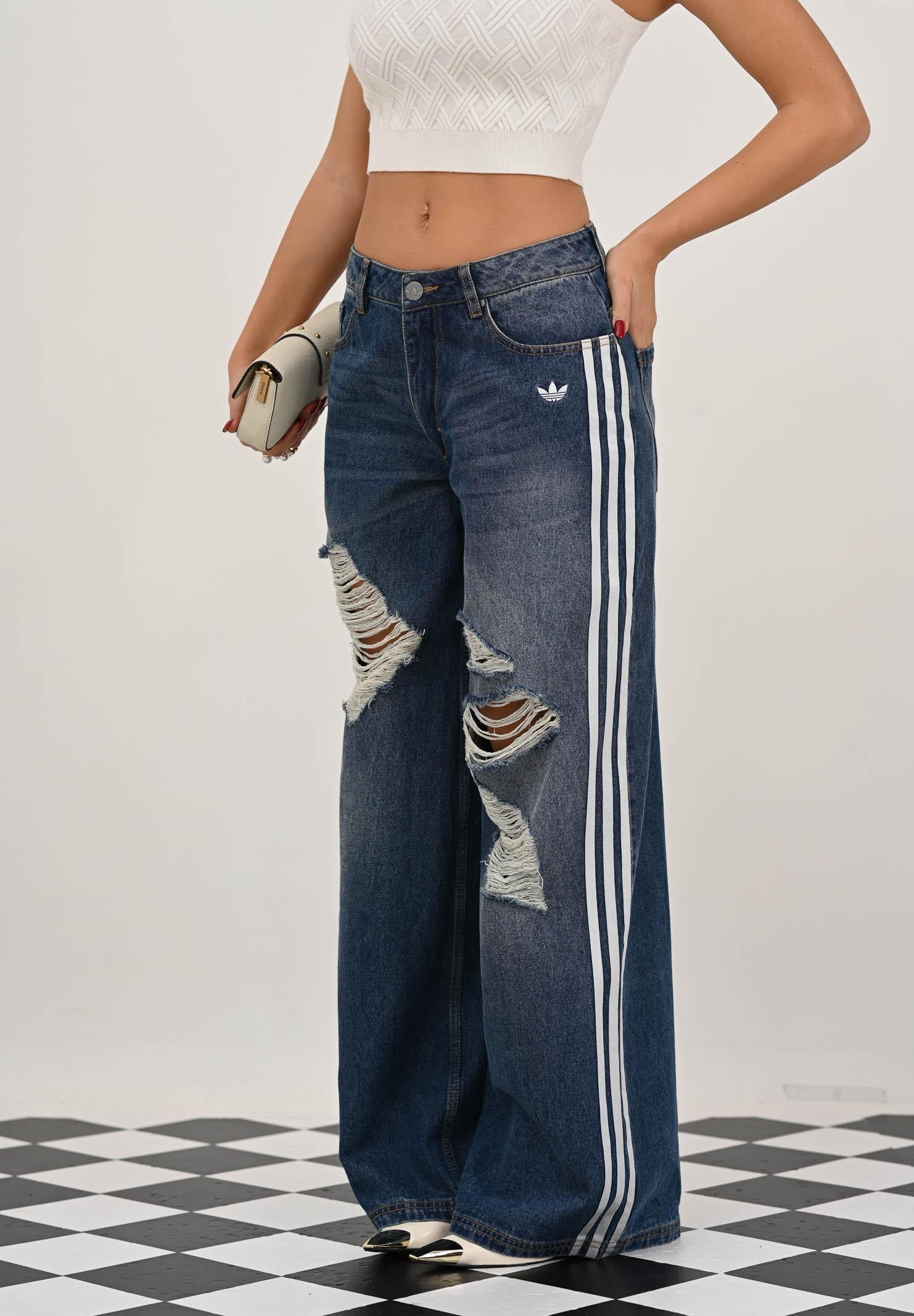 ADIDAS ORIGINALS Jeans Loose Denim Destressed in denim scuro da donna KE3300 ADIDAS ORIGINALS