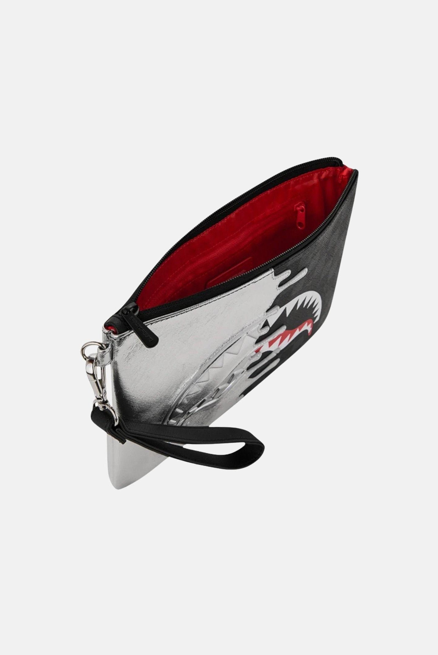 SPRAYGROUND Pochette Silver Side Drip Black Check Shark argento e nera per uomo e donna 910B8929NSZ . SPRAYGROUND