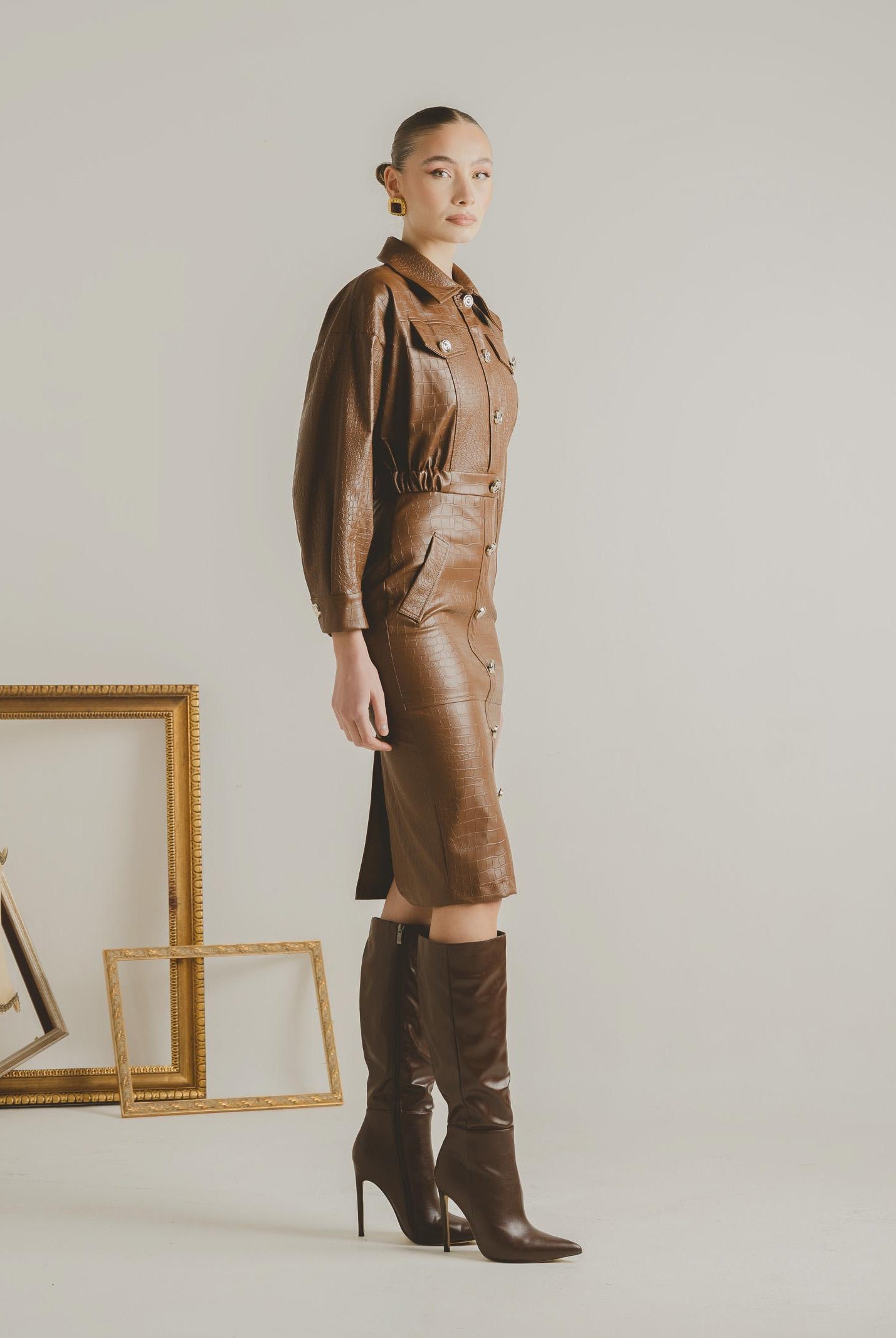 SANTAS Abito midi MYSTÈRE cuoio da donna PV2618 CU SANTAS