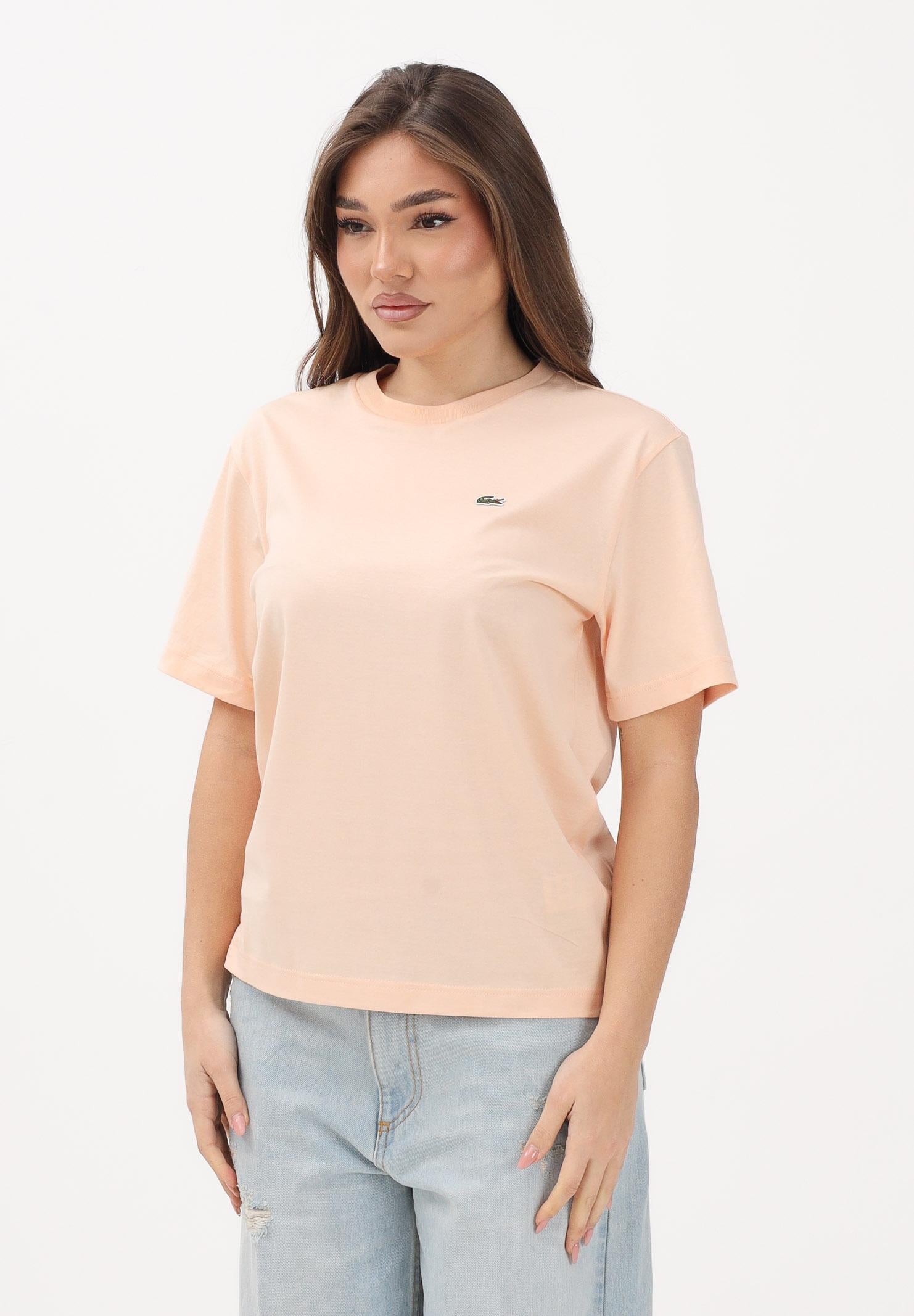LACOSTE T-shirt a manica corta rosa pesca da donna con patch logo TF7215 BIG LACOSTE