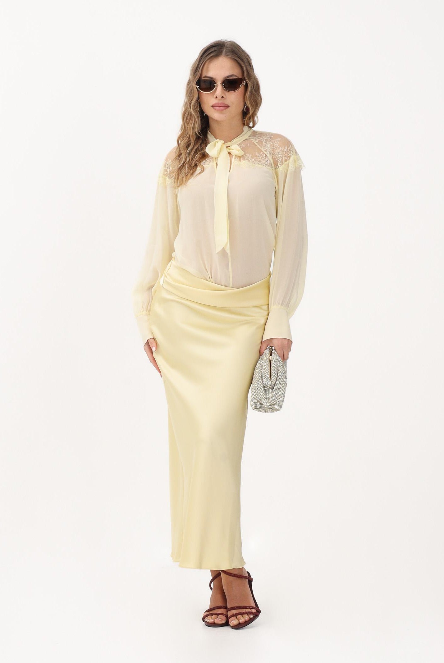 PATRIZIA PEPE Gonna midi gialla da donna con drappeggio 8G0532A269 Y478 PATRIZIA PEPE