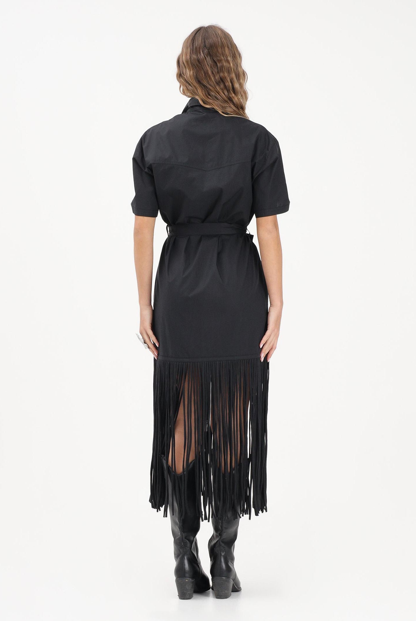 PINKO Abito midi chemisier nero da donna con frange 106827A2LD Z99 PINKO