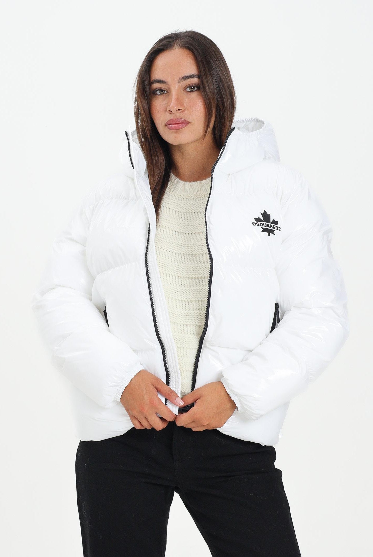 DSQUARED2 Piumino bianco per donna, ragazzi e bambini con logo Maple Leaf DQ3042D0ADY DQ100 DSQUARED2