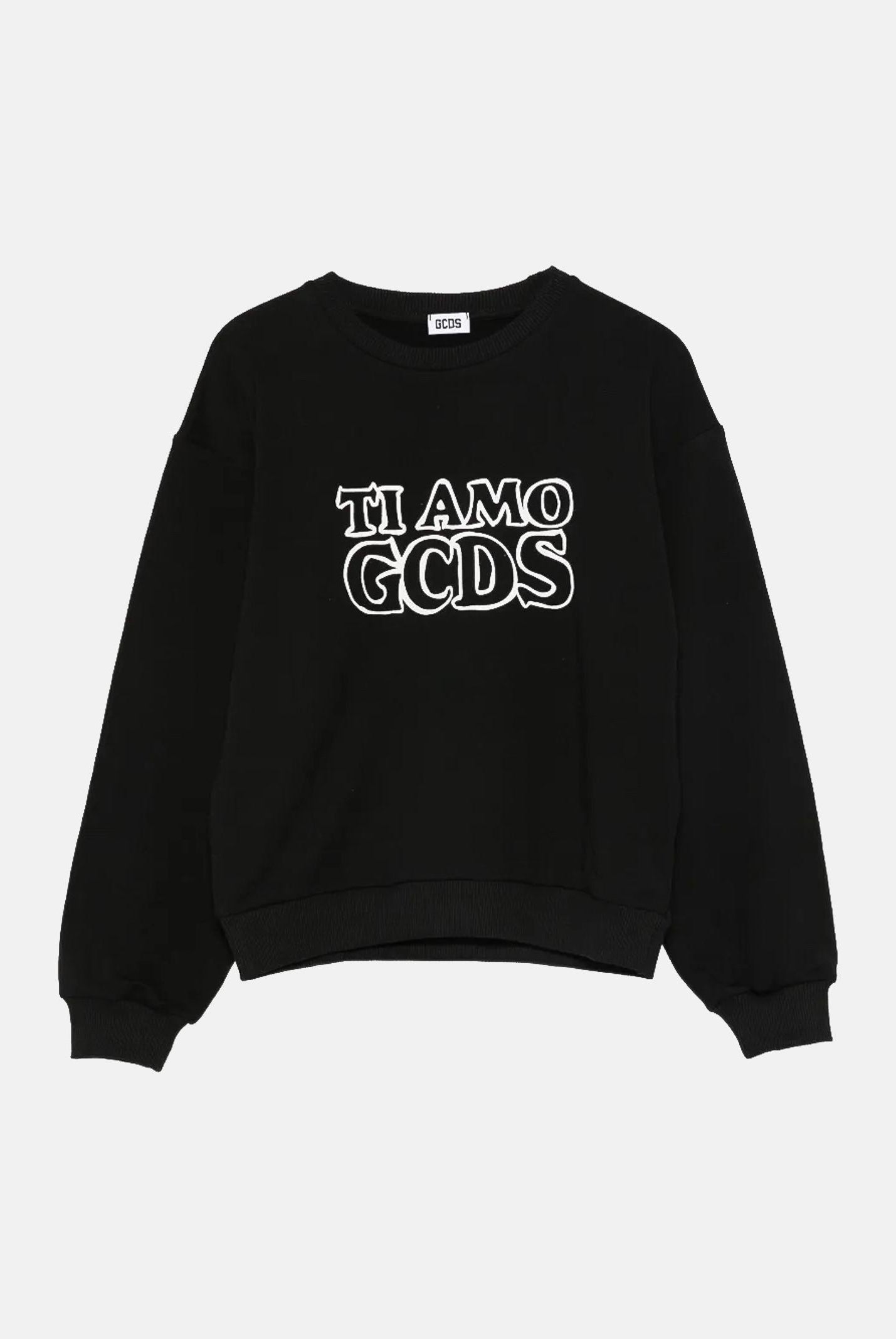 GCDS Felpa girocollo nera da bambina con stampa TI AMO GCDS B2KW1532BA5 99 GCDS
