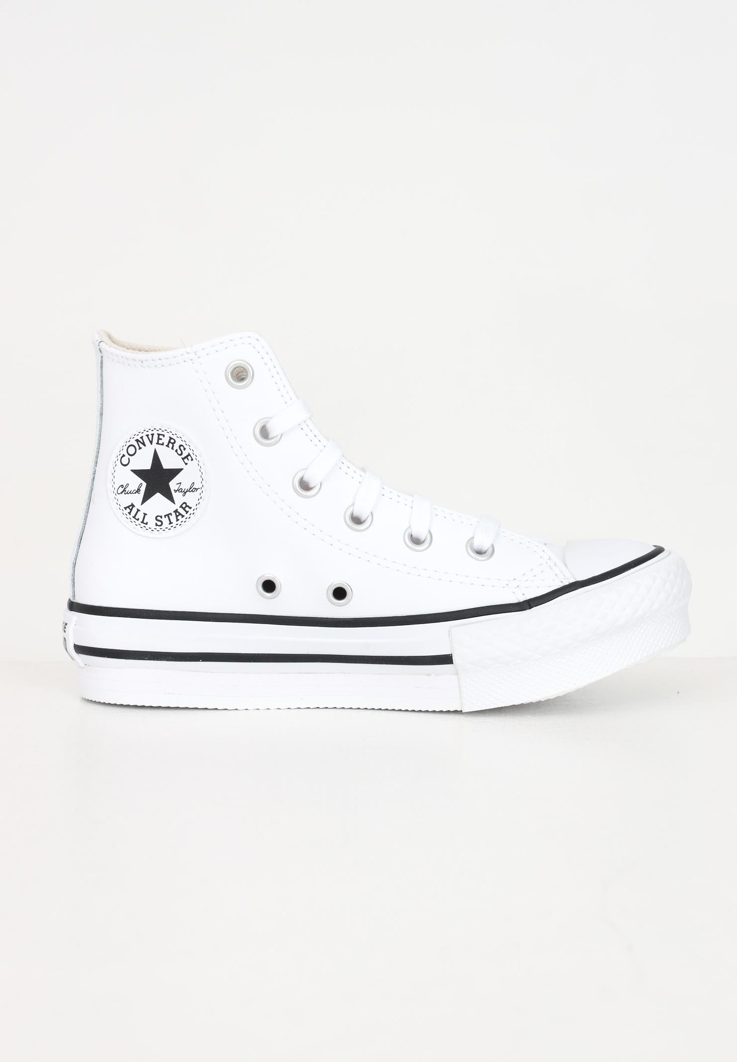Sneakers Chuck Taylor All Star Platform Leather bianche per bambino e bambina A01016C CONVERSE