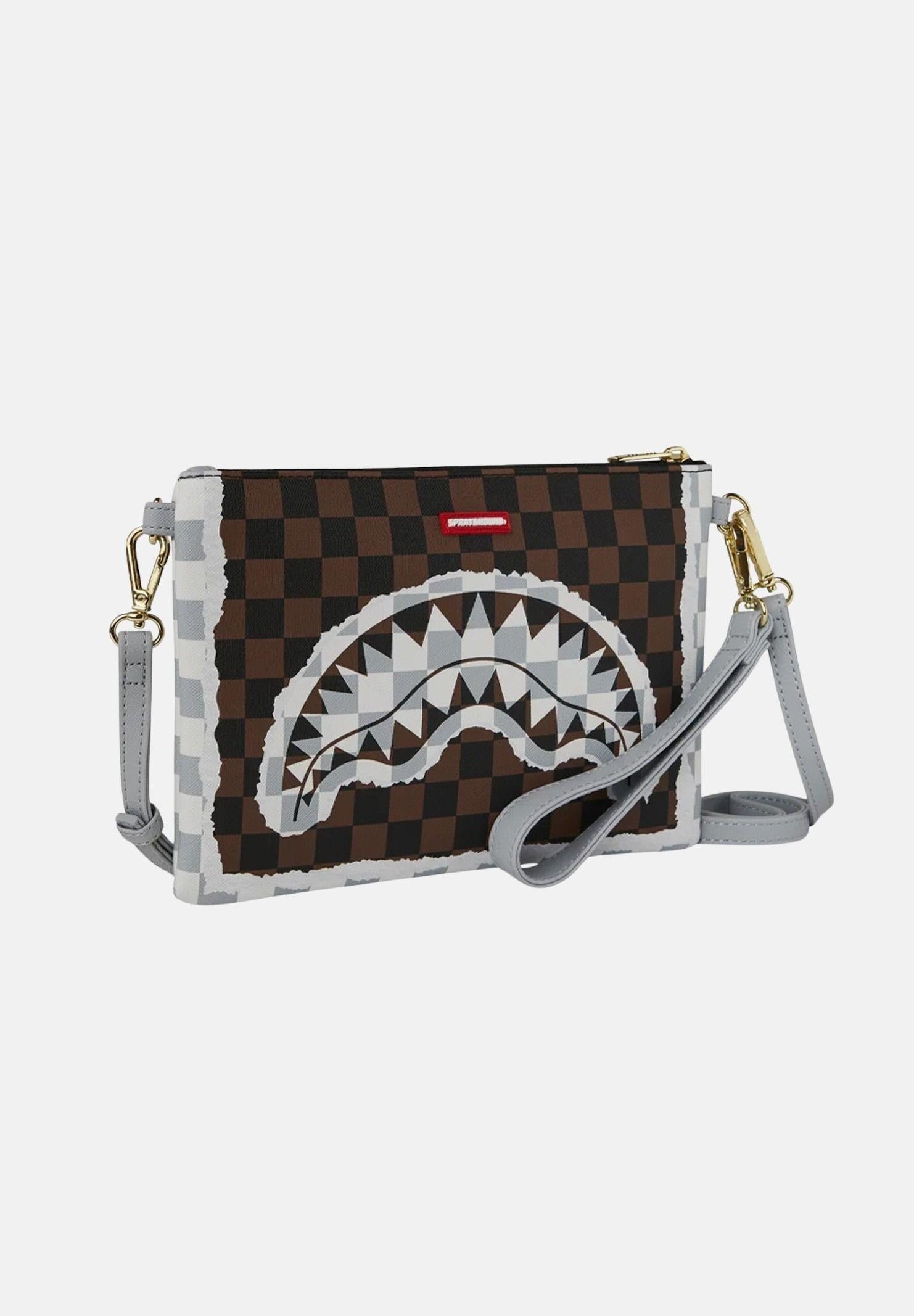 SPRAYGROUND Pochette CREAM AND BROWN TEAR CHECK CROSSOVER CLUTCH marrone e grigia per uomo e donna 910B8295NSZ . SPRAYGROUND