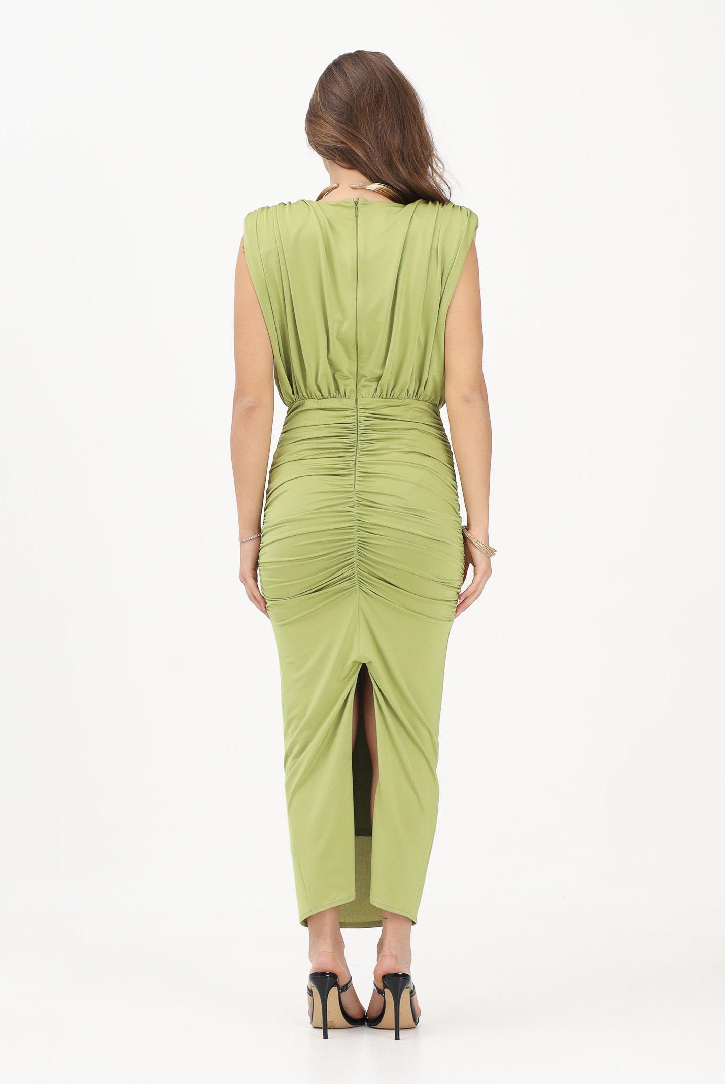 SHIT Abito midi verde da donna con spilla fiore SH26041 AV SHIT