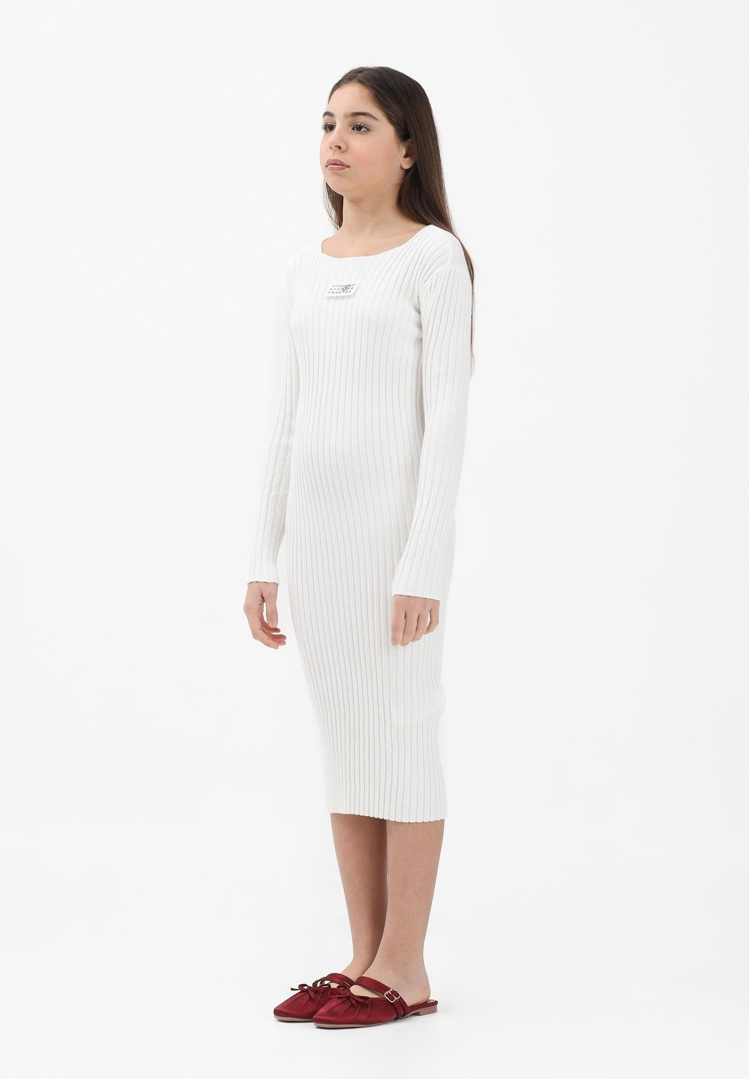 MAISON MARGIELA Abito midi bianco per donna, ragazze e bambine con logo M60935MM07X M6101 MAISON MARGIELA