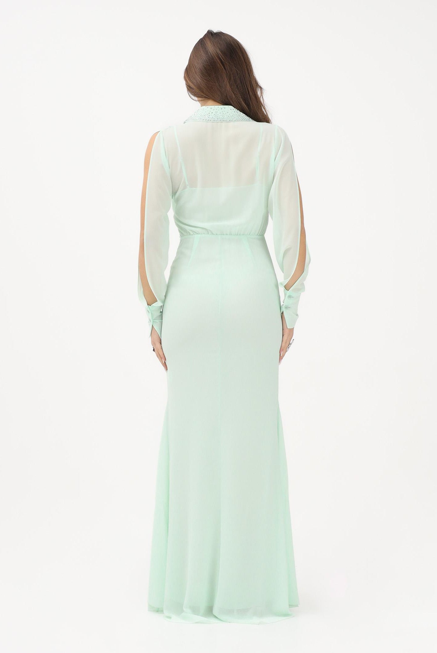 PATRIZIA PEPE Abito lungo verde menta da donna con scollo a V e maniche con cut-out 2A3059AD08 G632 PATRIZIA PEPE
