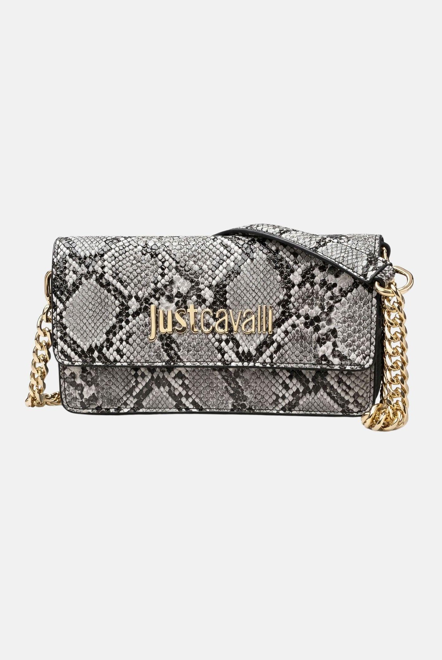 JUST CAVALLI Pochette pitonata bianca e nera da donna con logo 80RA5PD2ZSD84 L02 JUST CAVALLI