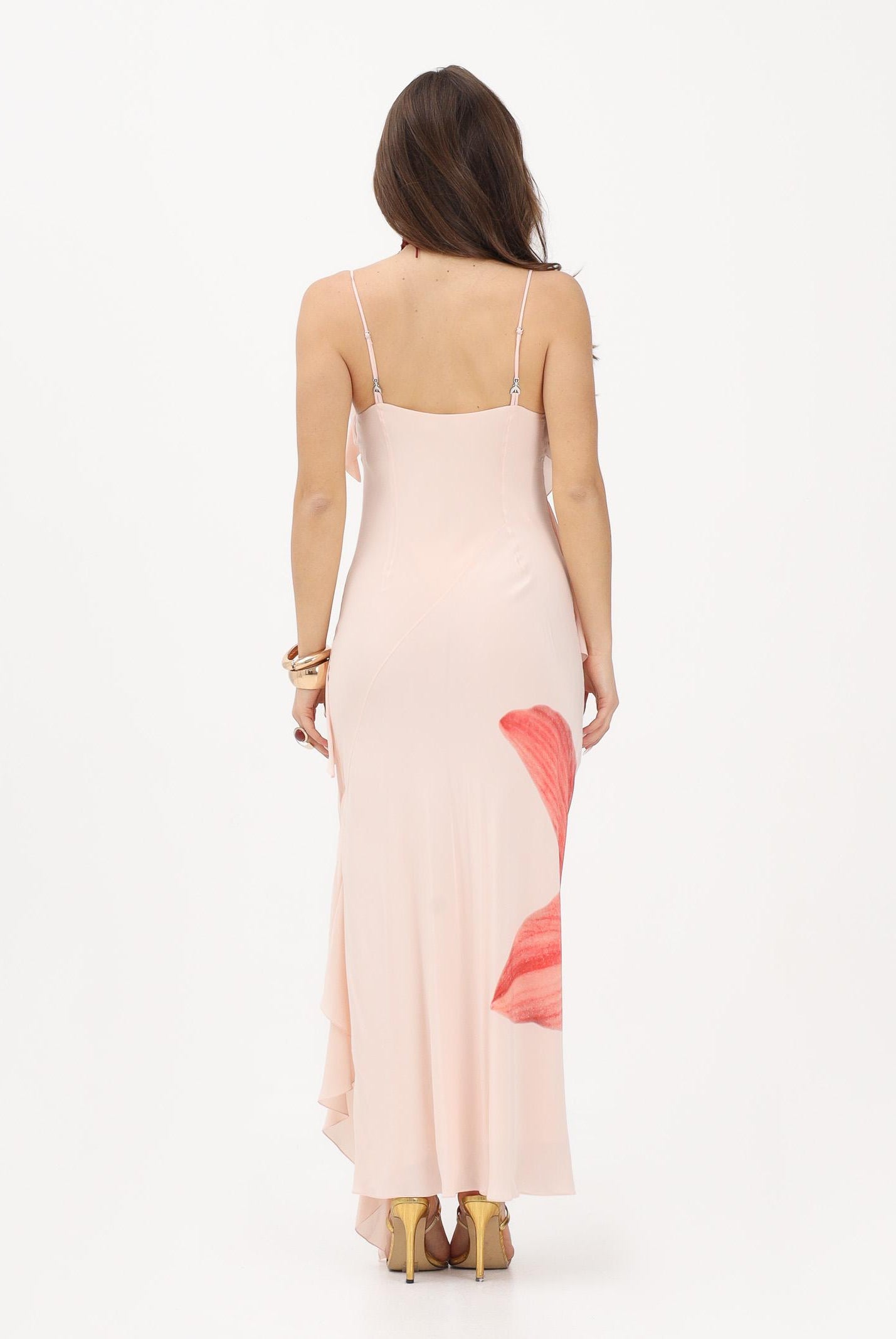 PATRIZIA PEPE Abito lungo rosa da donna con rouche e stampa Flower 2A3090A765 J510 PATRIZIA PEPE