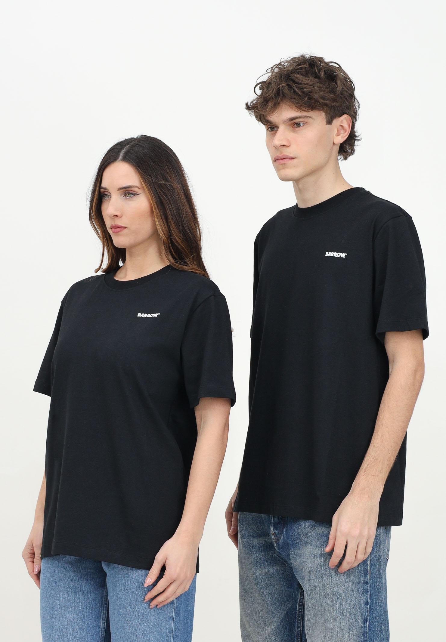 BARROW T-shirt a manica corta nera per uomo e donna con logo e smile S5BWUATH084 110 BARROW