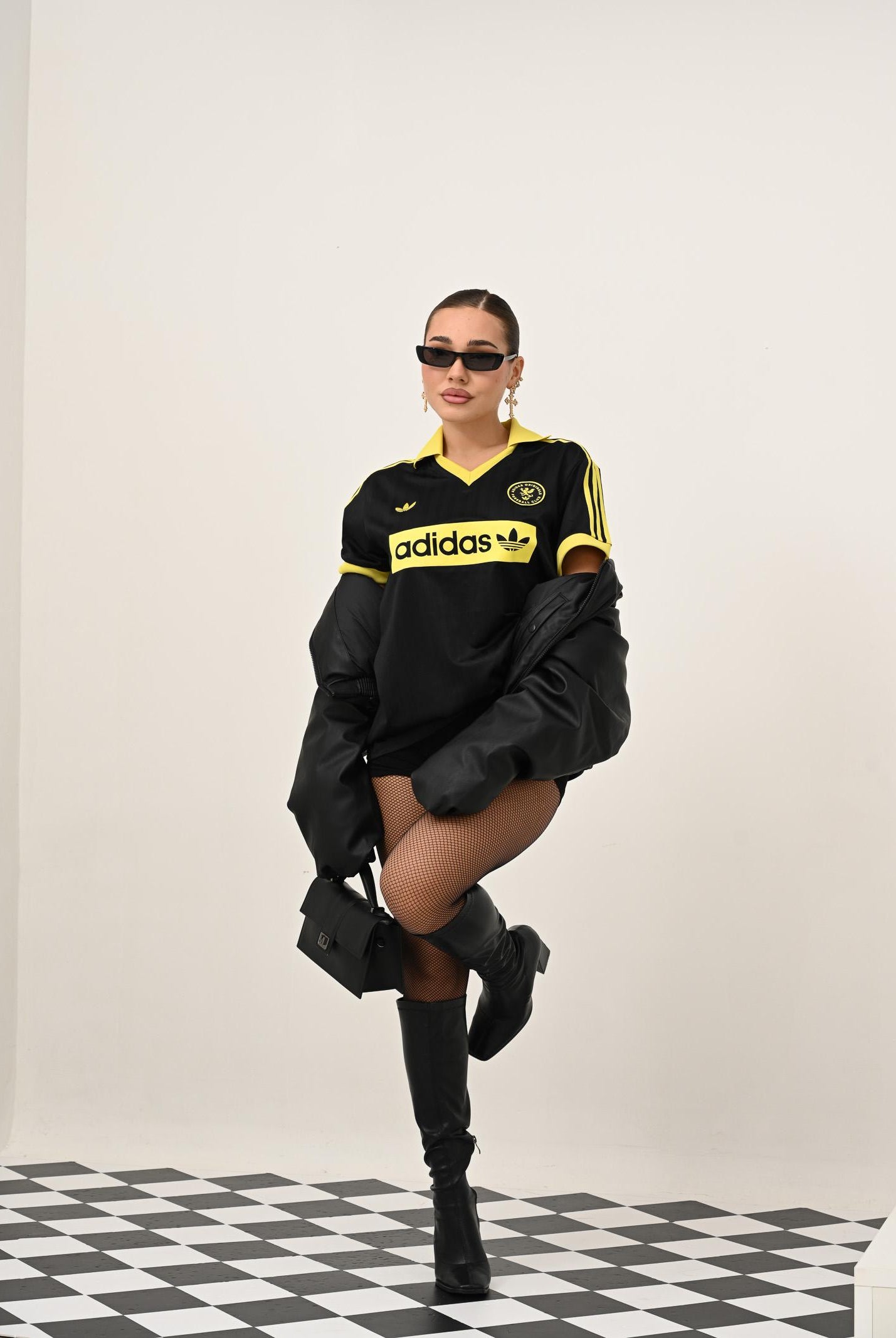 ADIDAS ORIGINALS Polo Graphic Football-Inspired Jersey nera da donna JW2562 . ADIDAS ORIGINALS