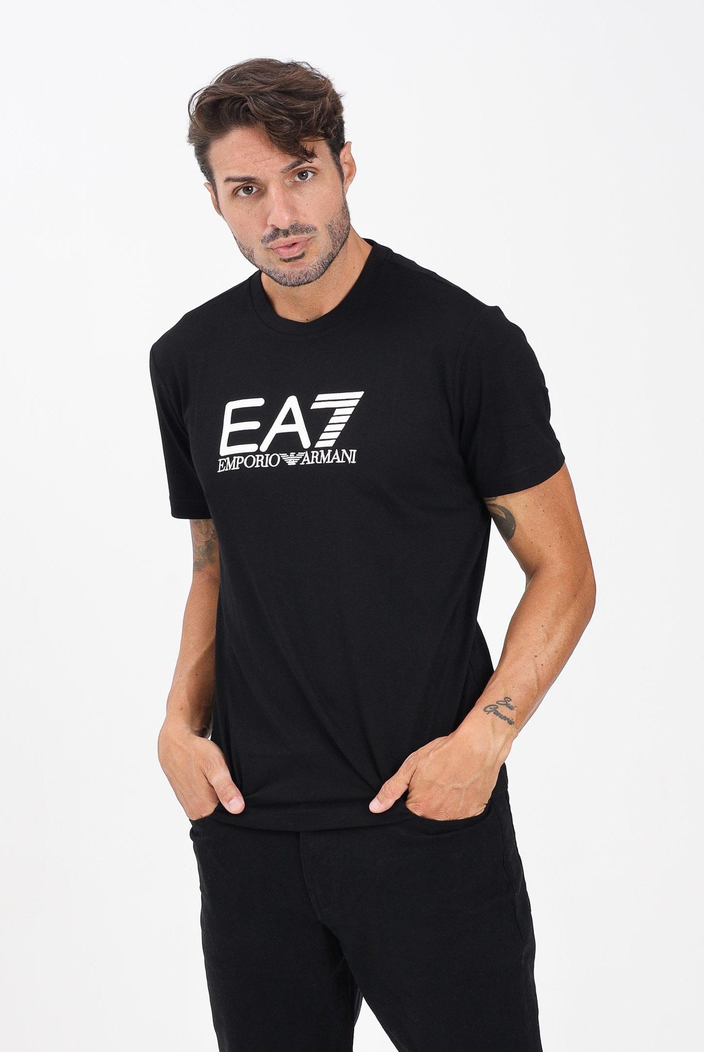 EA7 T-shirt a manica corta nera da uomo con stampa logo 7M000898AF10375 MC317 EA7