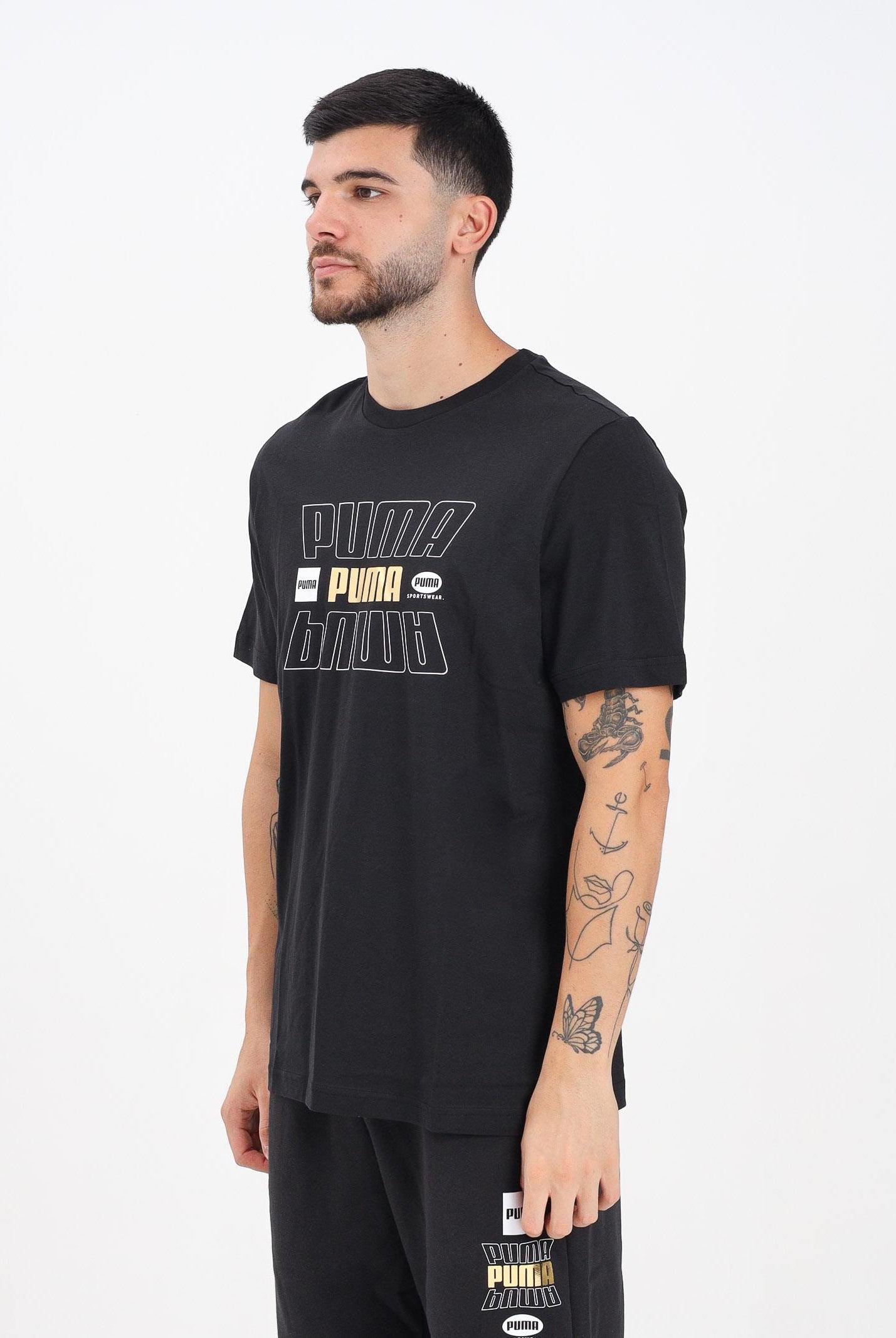 PUMA T-shirt a manica corta nera da uomo con stampa logo 688189 01 PUMA