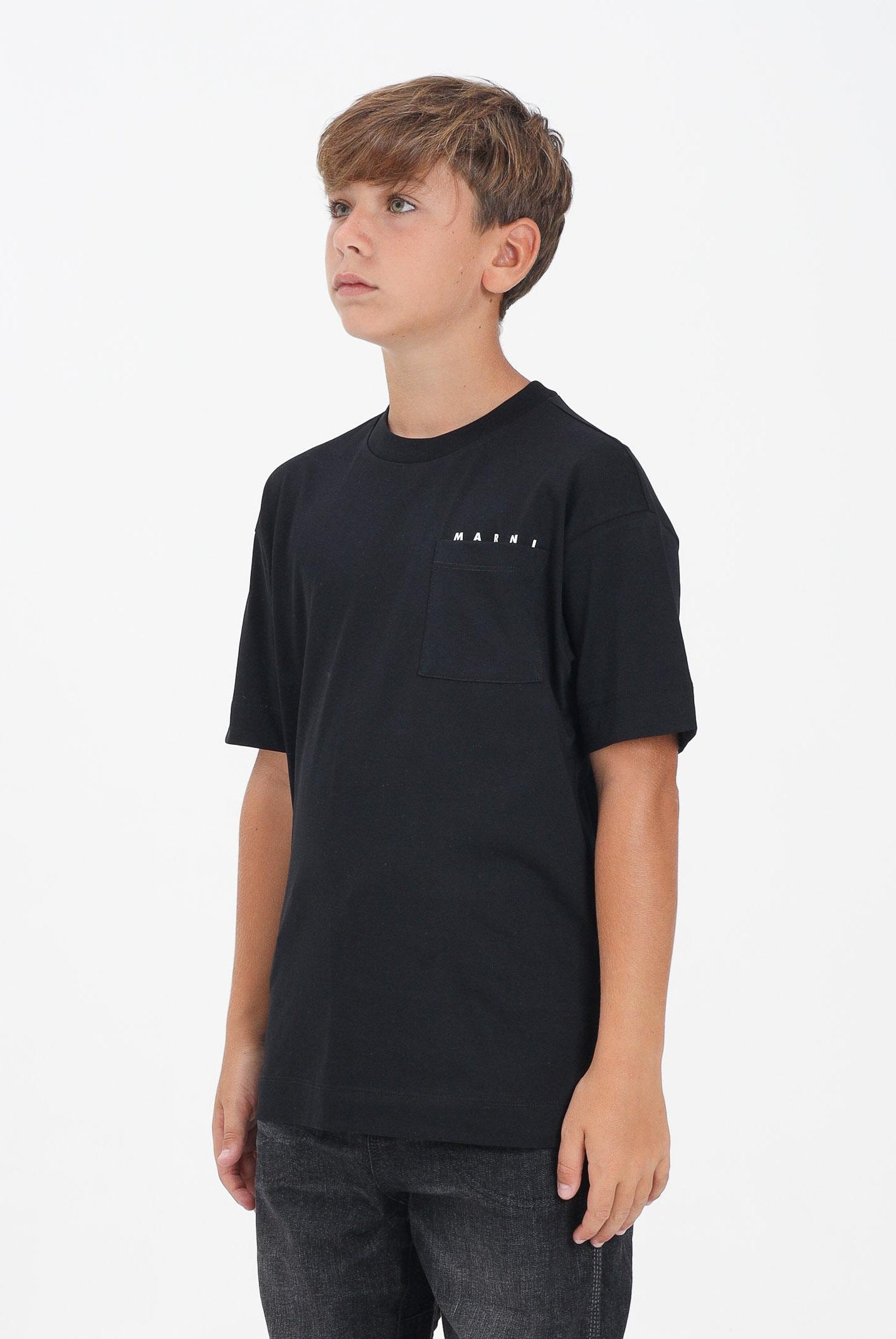 MARNI T-shirt a manica corta nera per donna, ragazzi e bambini con taschino e logo M01415M00RF 0M900 MARNI