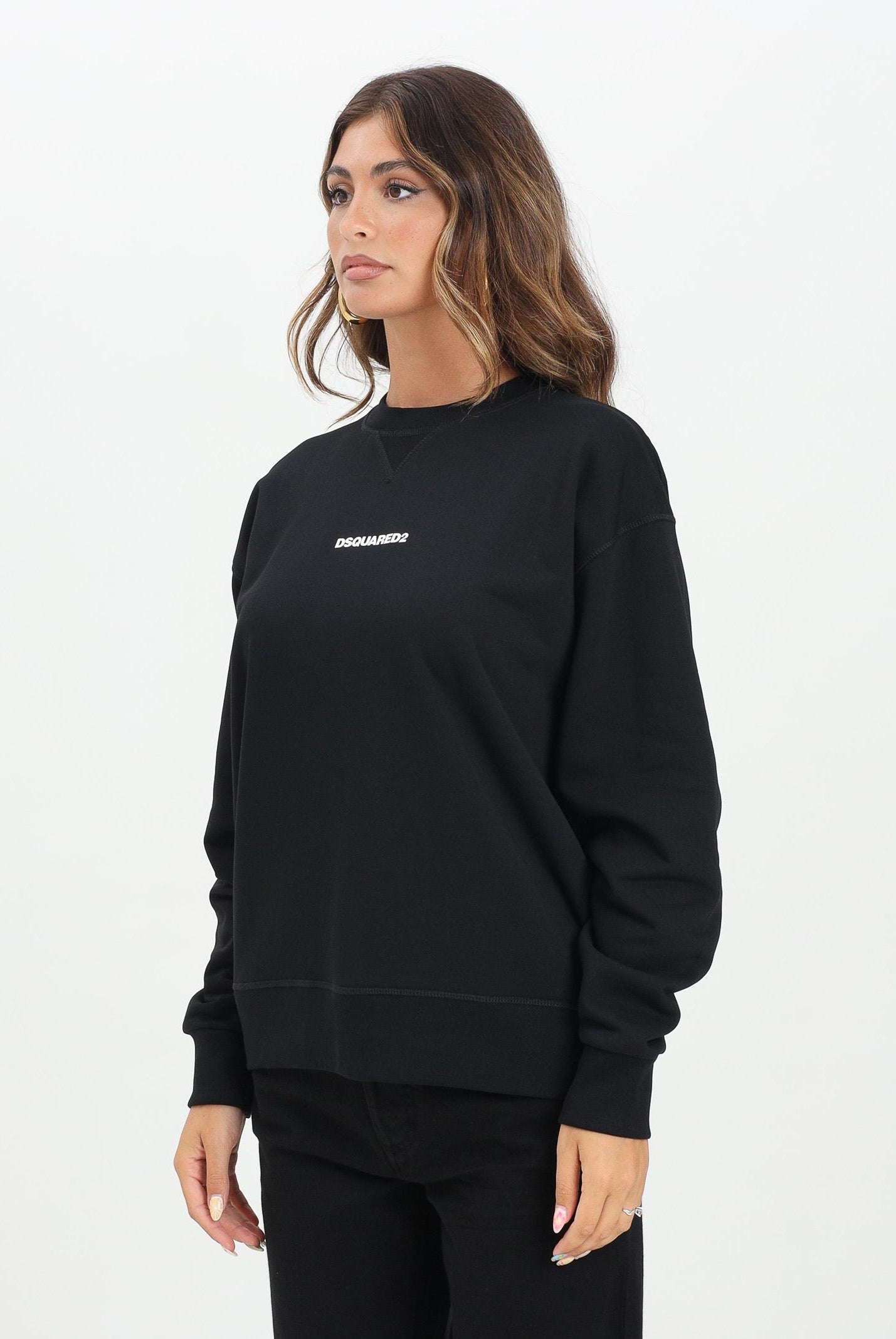 DSQUARED2 Felpa girocollo nera per donna, ragazzi e bambini con stampa logo DQ2739D0094 DQ900 DSQUARED2