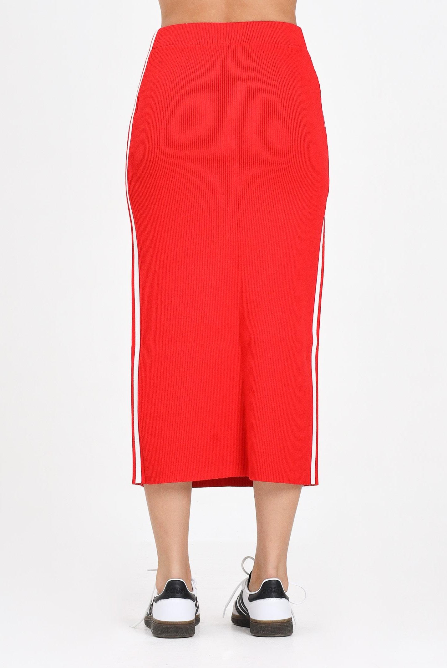 ADIDAS ORIGINALS Gonna midi Adicolor Knit 3-Stripes rossa da donna JW2660 . ADIDAS ORIGINALS