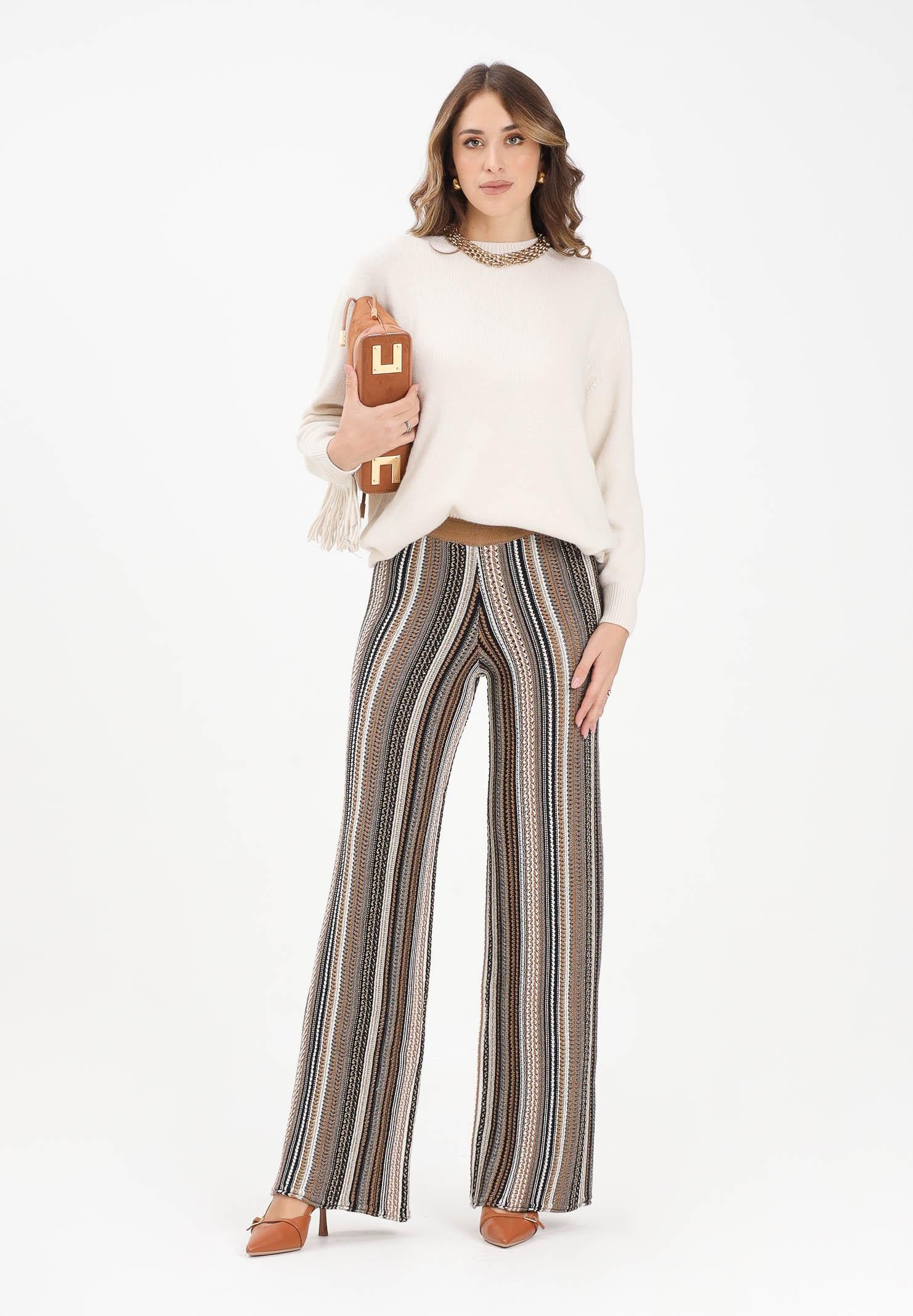 AKEP Pantalone a gamba dritta in maglia lavorata con righe multicolor da donna PTKD11003 V2 AKEP