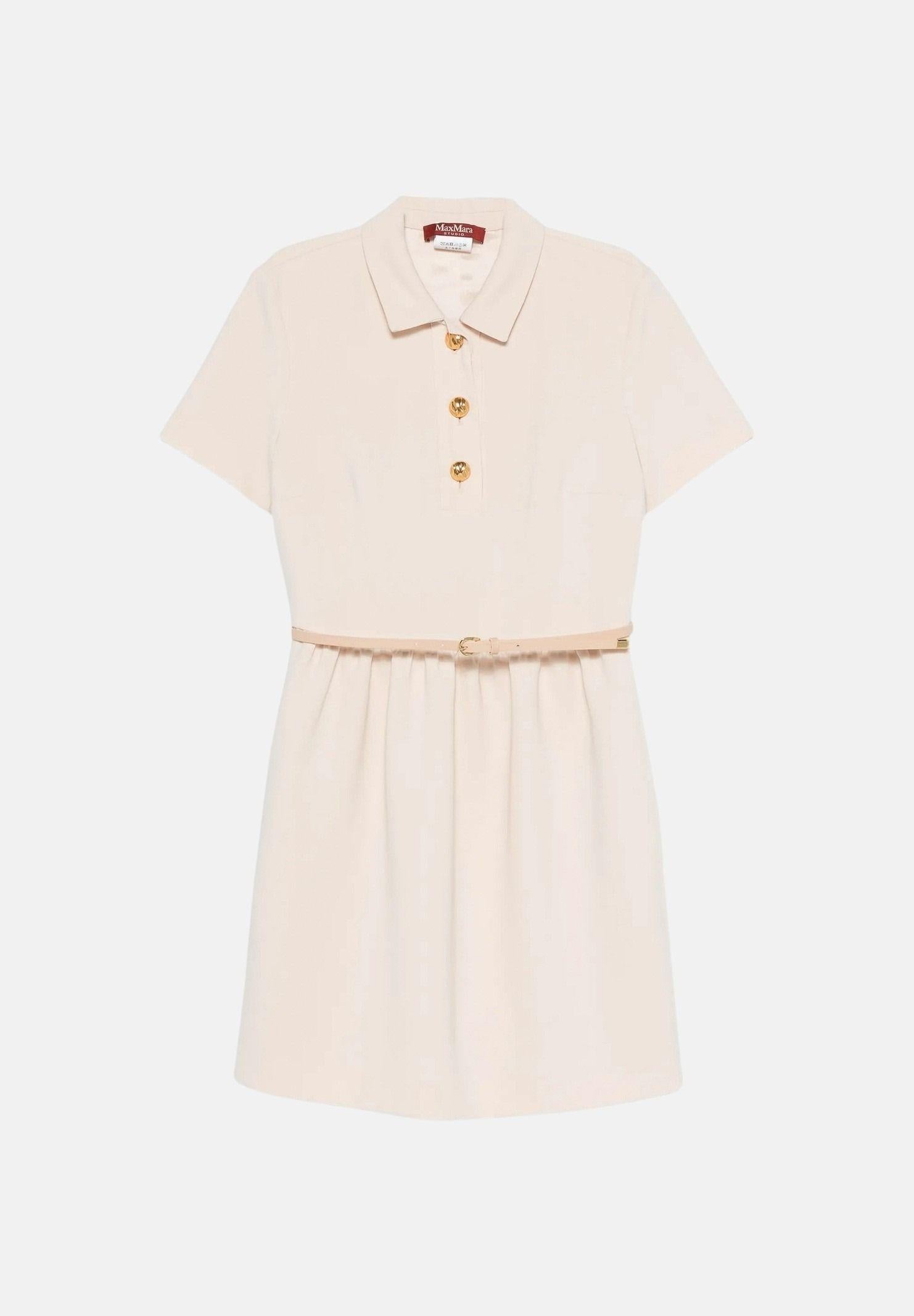 MAX MARA abito corto chemisier con cintura color Naturale, bianco crema, da donna. 2626226065600 052 MAXMARA