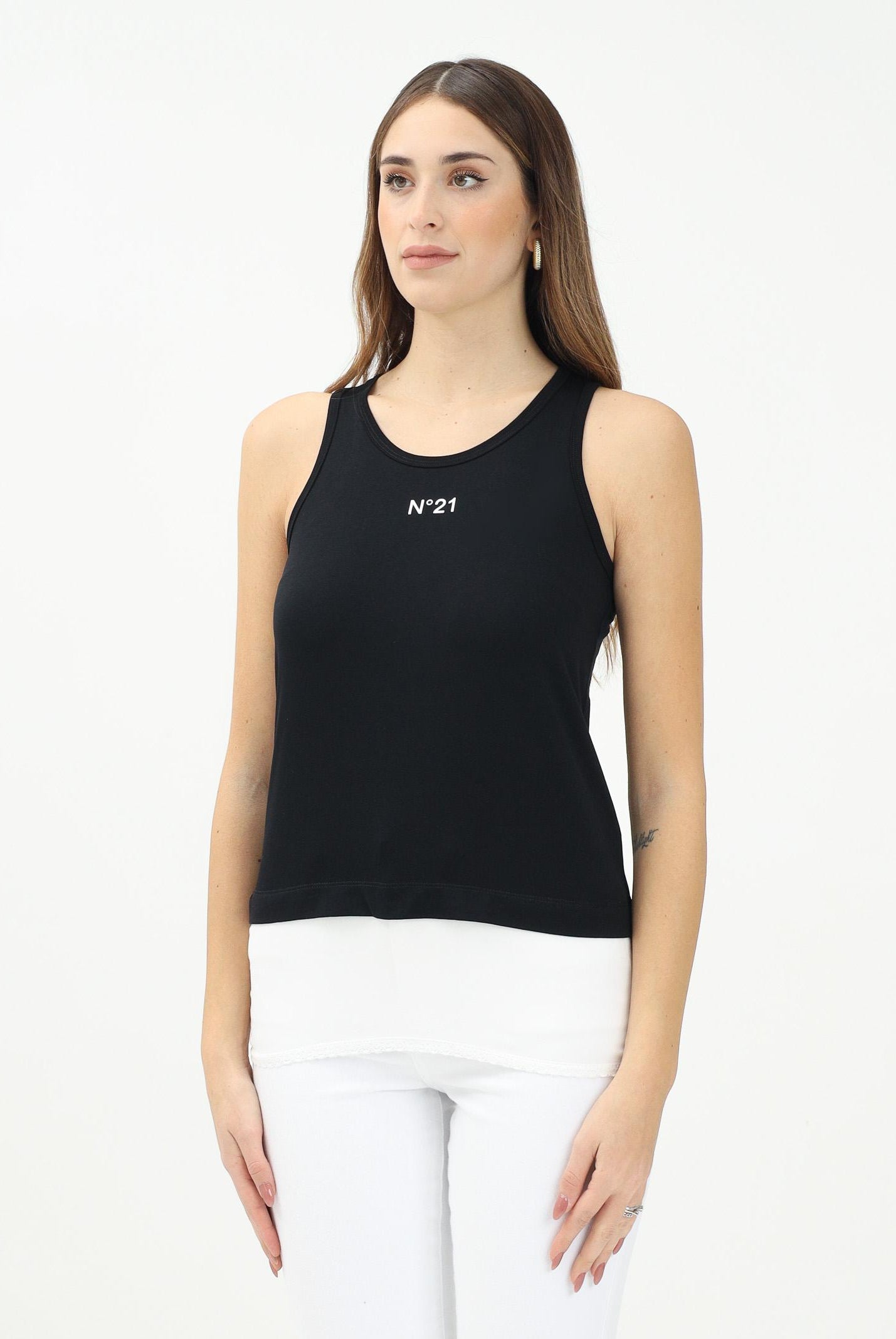 N21 Canotta nera per donna e bambina con stampa logo N2102FN0153 0N900 N21