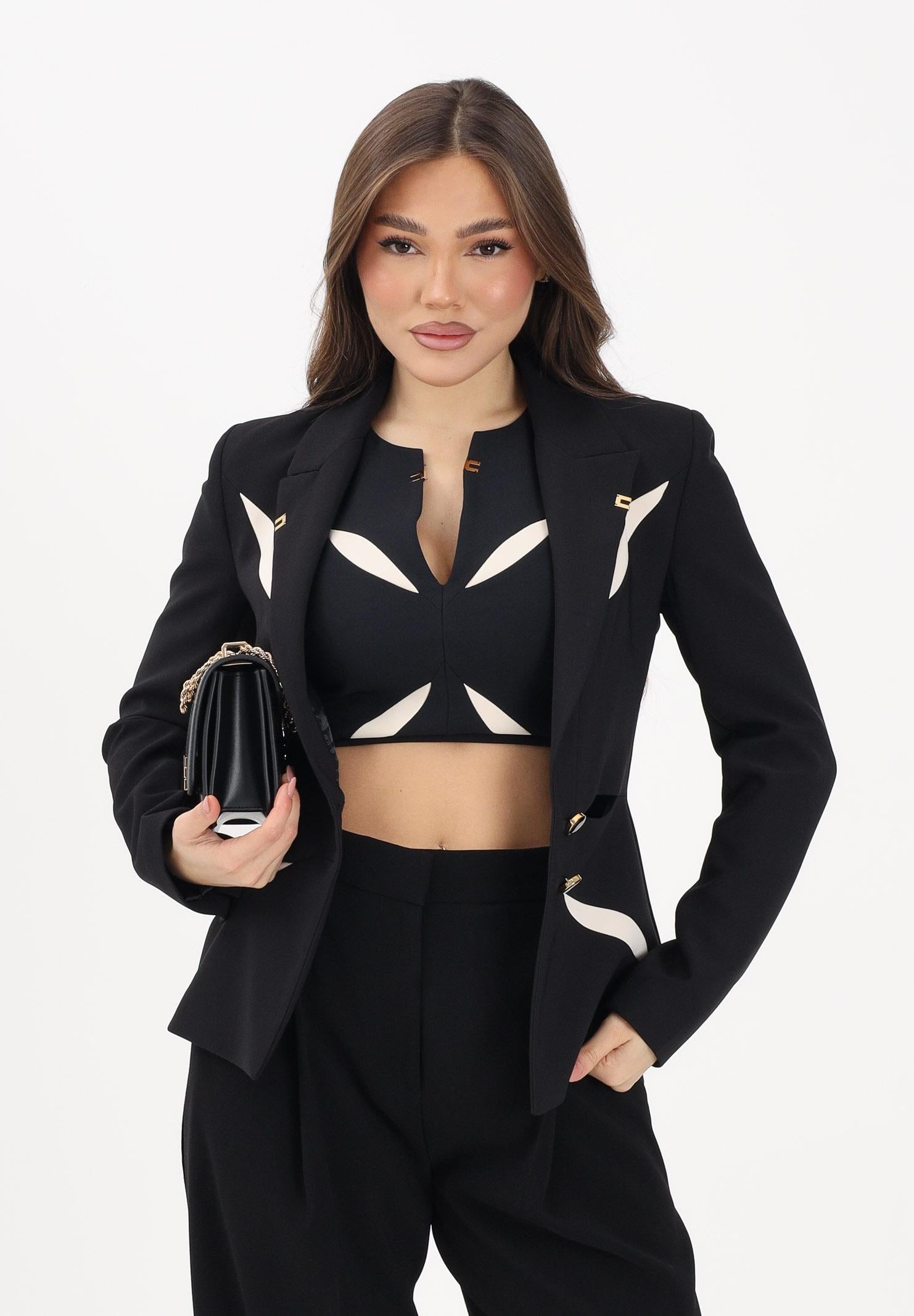 ELISABETTA FRANCHI Giacca monopetto nera e burro da donna con cut-out bicolore GI19861E2 685 ELISABETTA FRANCHI