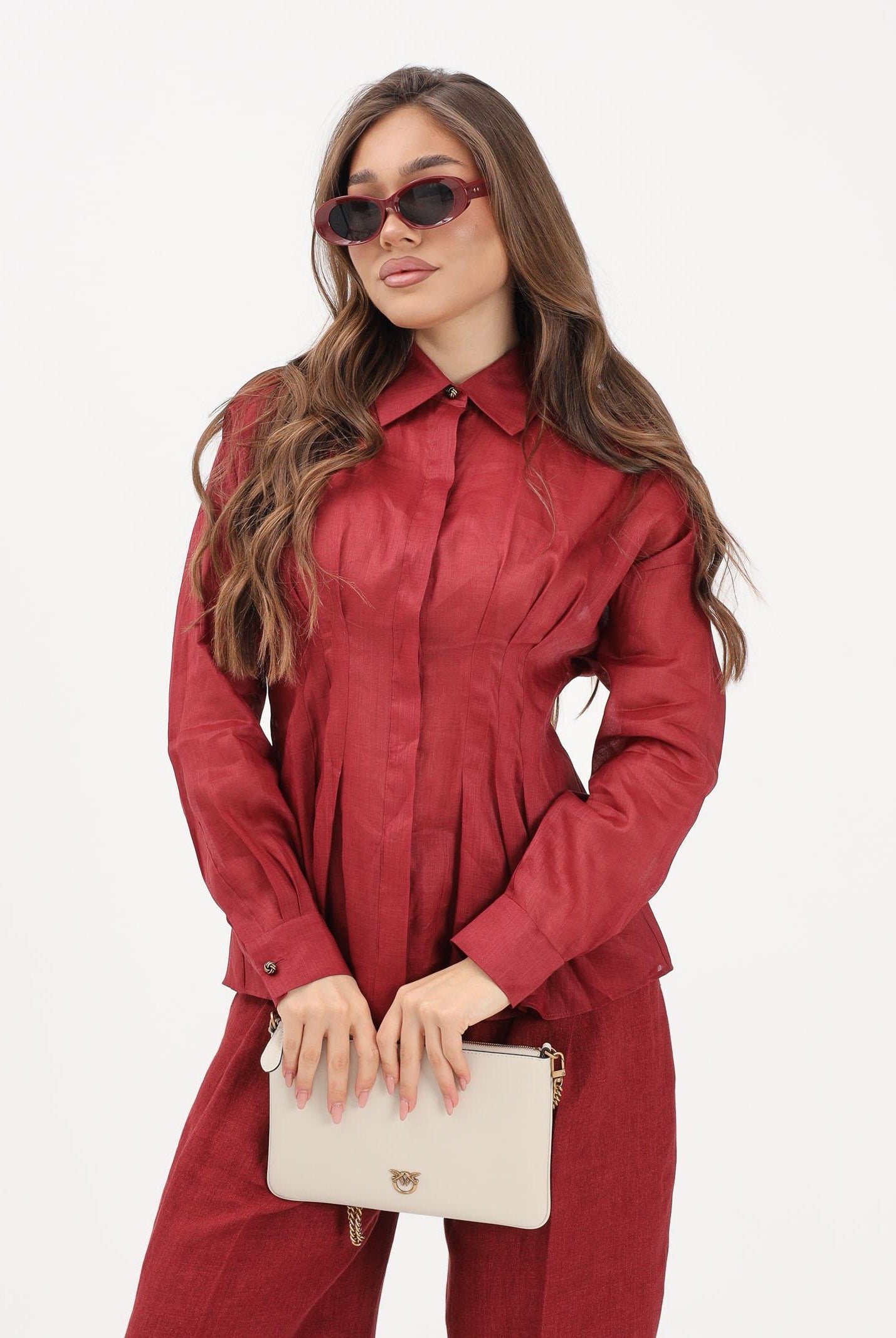 MAX MARA Camicia a manica lunga rossa da donna in tela di ramié 2616111042600 066 MAX MARA