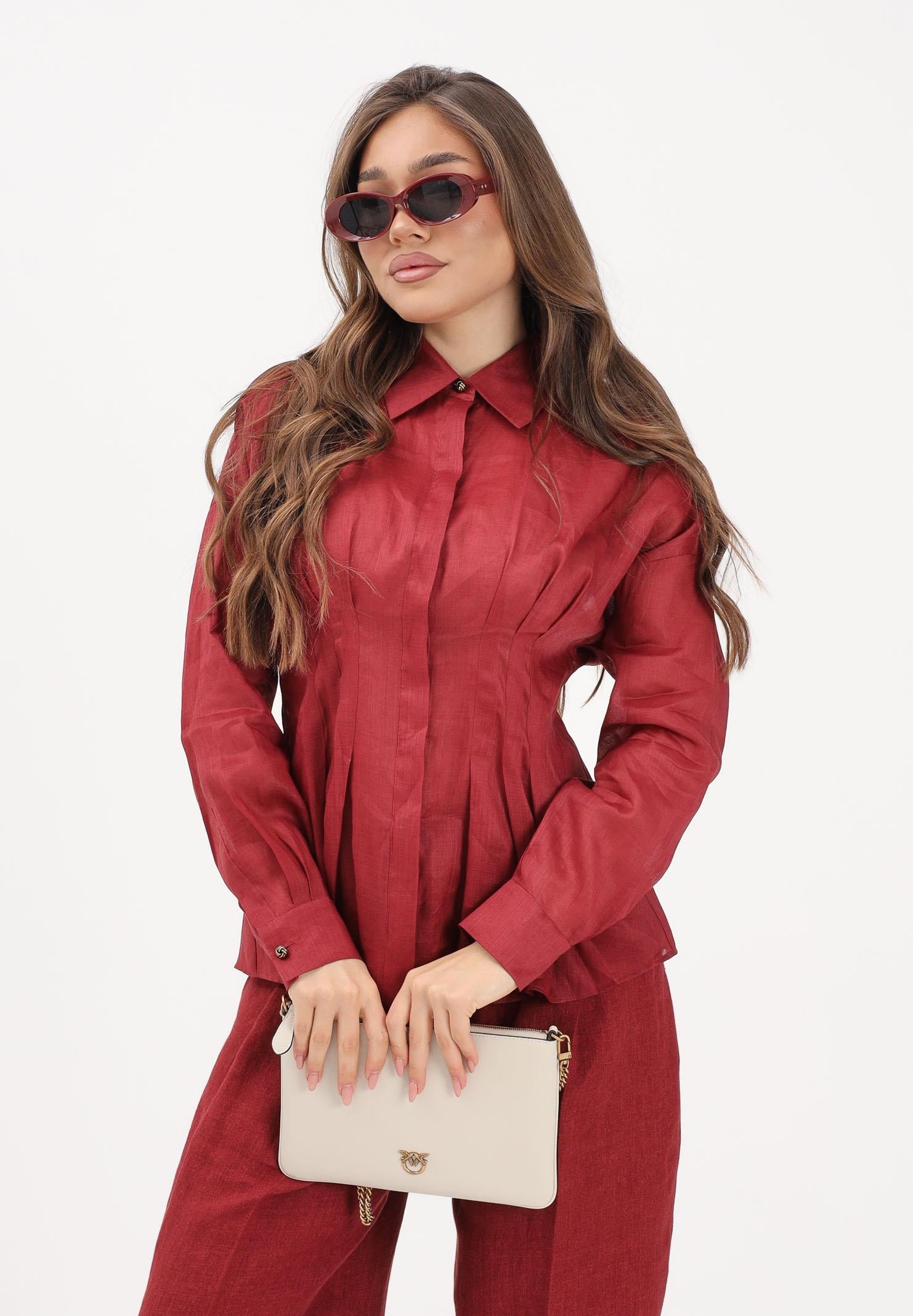 MAX MARA Camicia a manica lunga rossa da donna in tela di ramié 2616111042600 066 MAX MARA