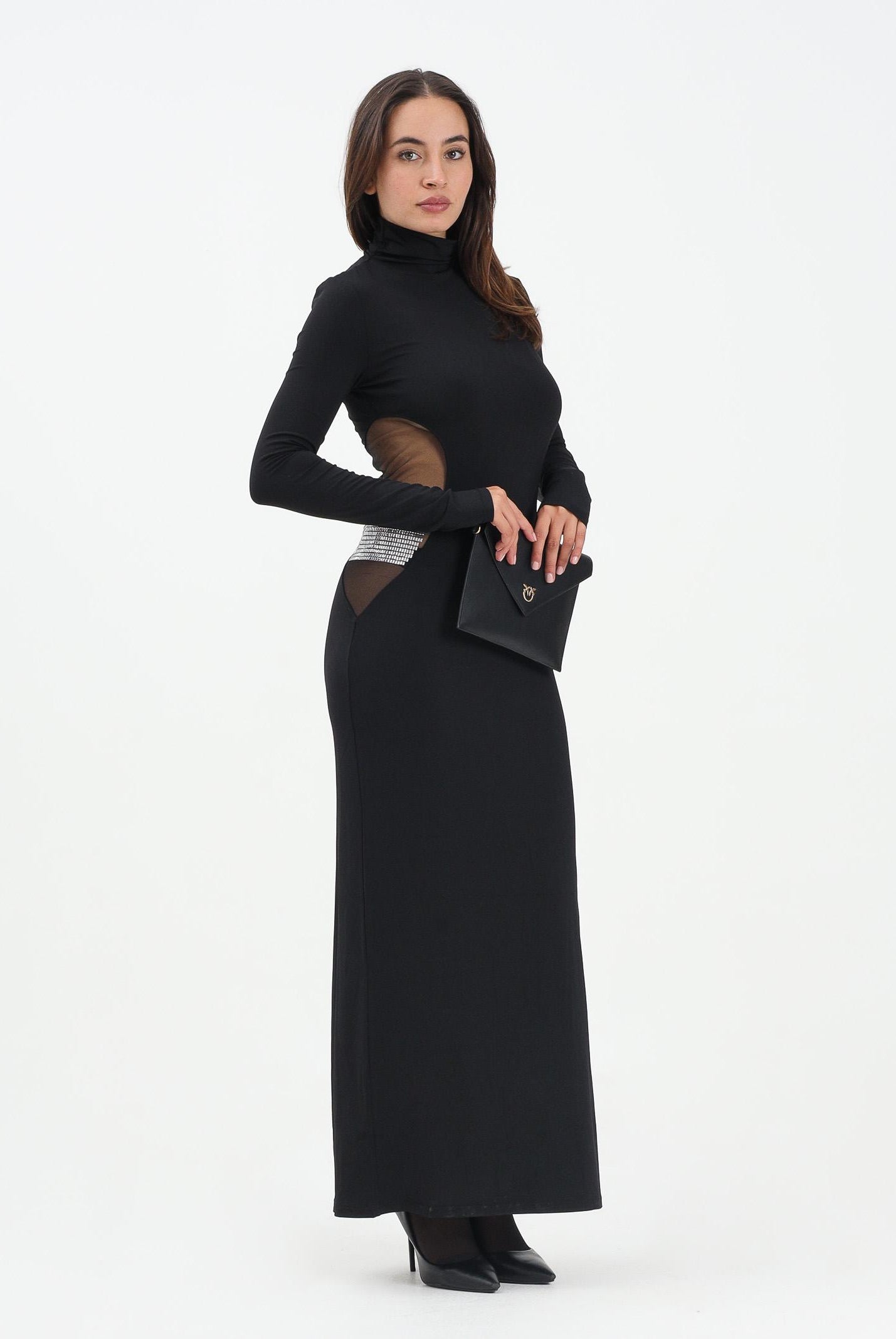 PATRIZIA PEPE Abito lungo nero da donna con strass 2A2968J338 J4R0 PATRIZIA PEPE