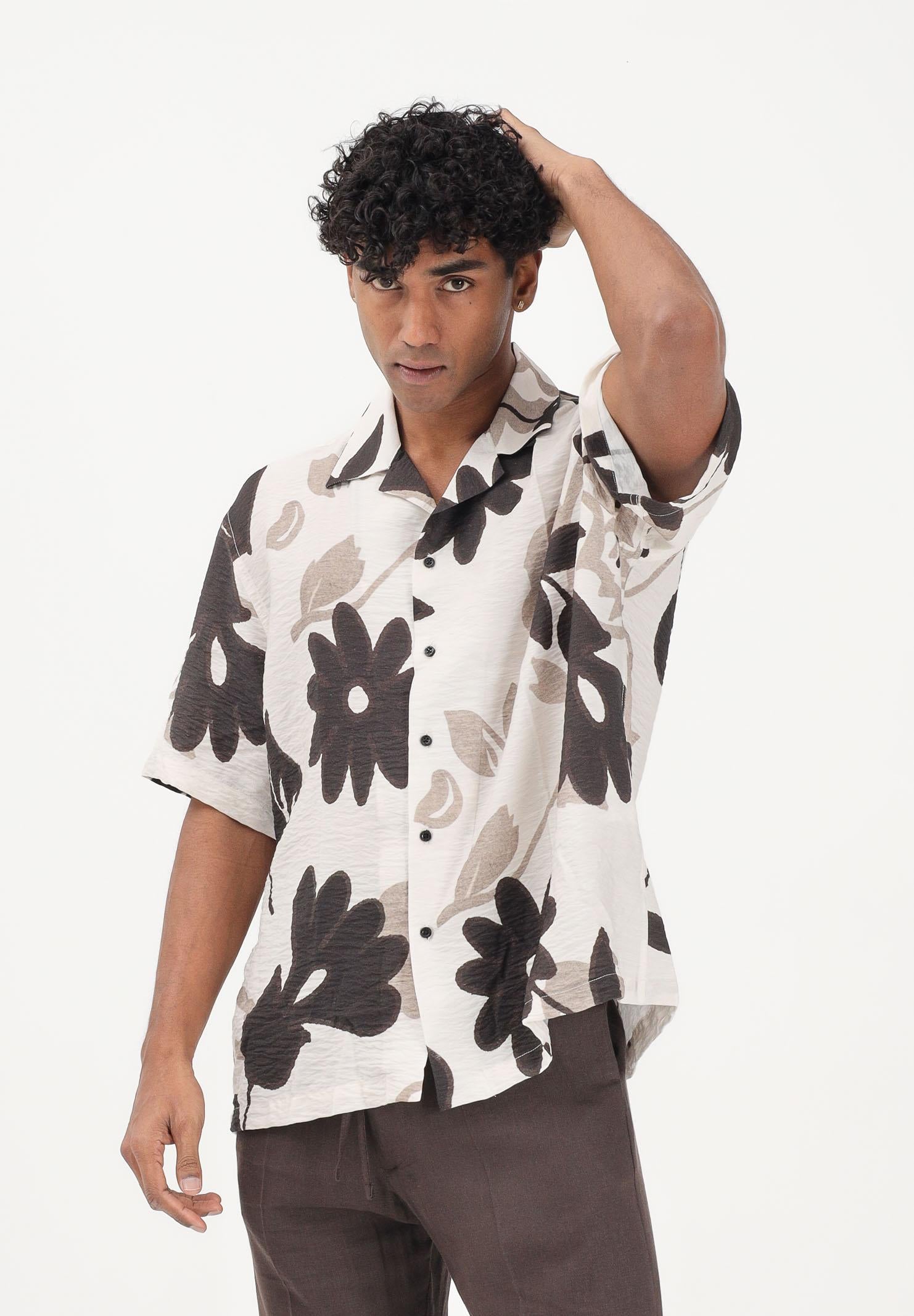 I'M BRIAN Camicia a manica corta bianca da uomo con stampa floreale CA3615 0028 I'M BRIAN