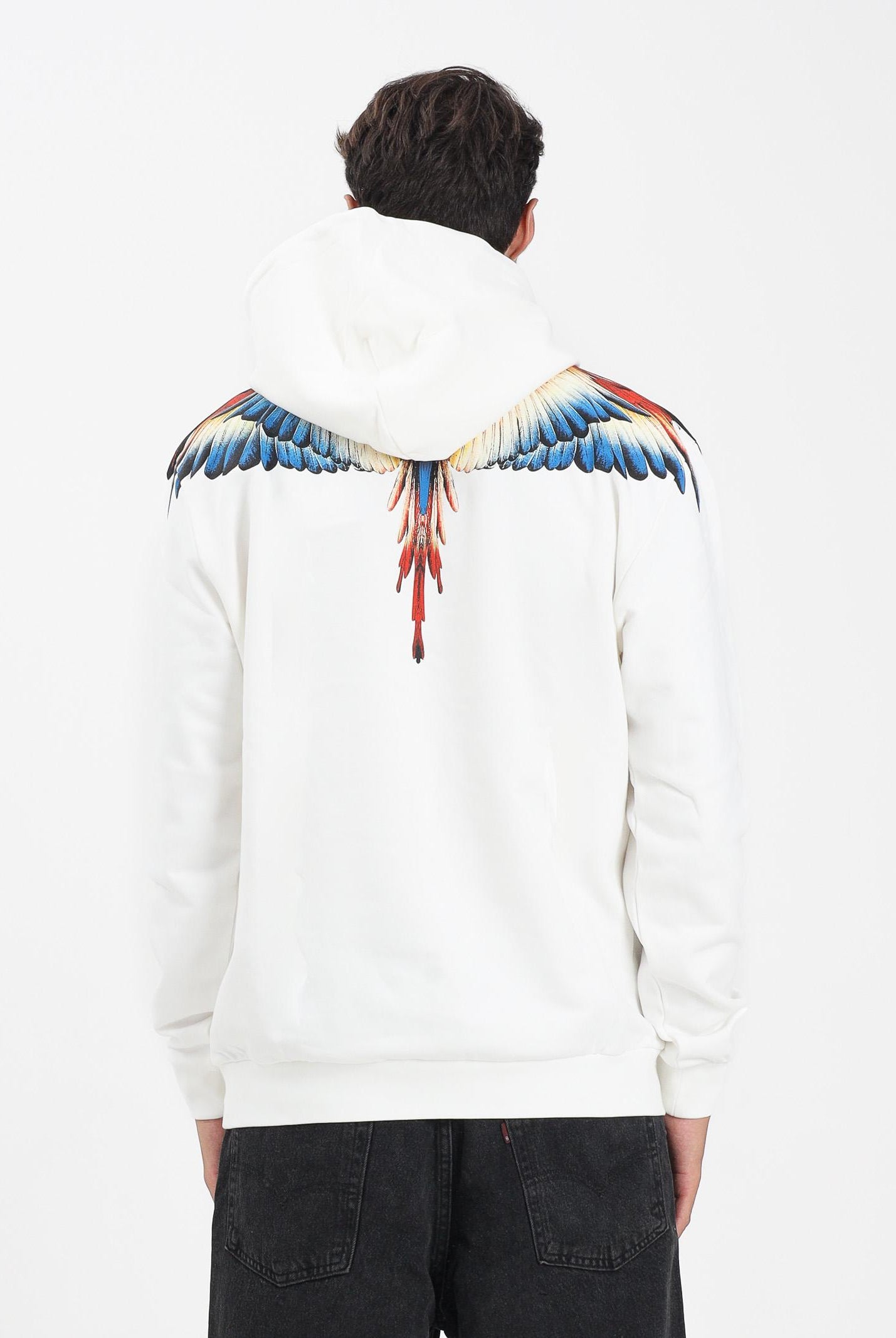 MARCELO BURLON COUNTY OF MILAN Felpa con cappuccio bianca da uomo caratterizzata da stampa ali F5CAMAHS059 013 MARCELO BURLON COUNTY OF MILAN