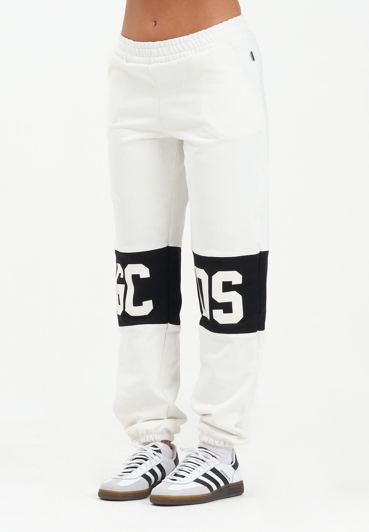GCDS Pantalone sportivo bianco per donna, ragazzi e bambini con fascia a contrasto e logo B2JU3017BA2 15 GCDS