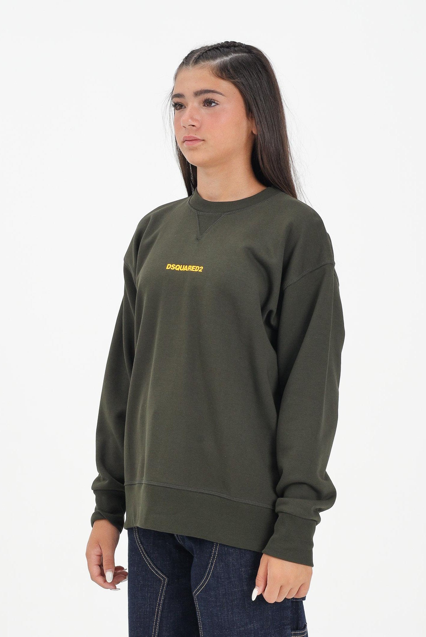 DSQUARED2 Felpa girocollo verde per donna, ragazzi e bambini con stampa logo DQ2739D0094 DQ518 DSQUARED2