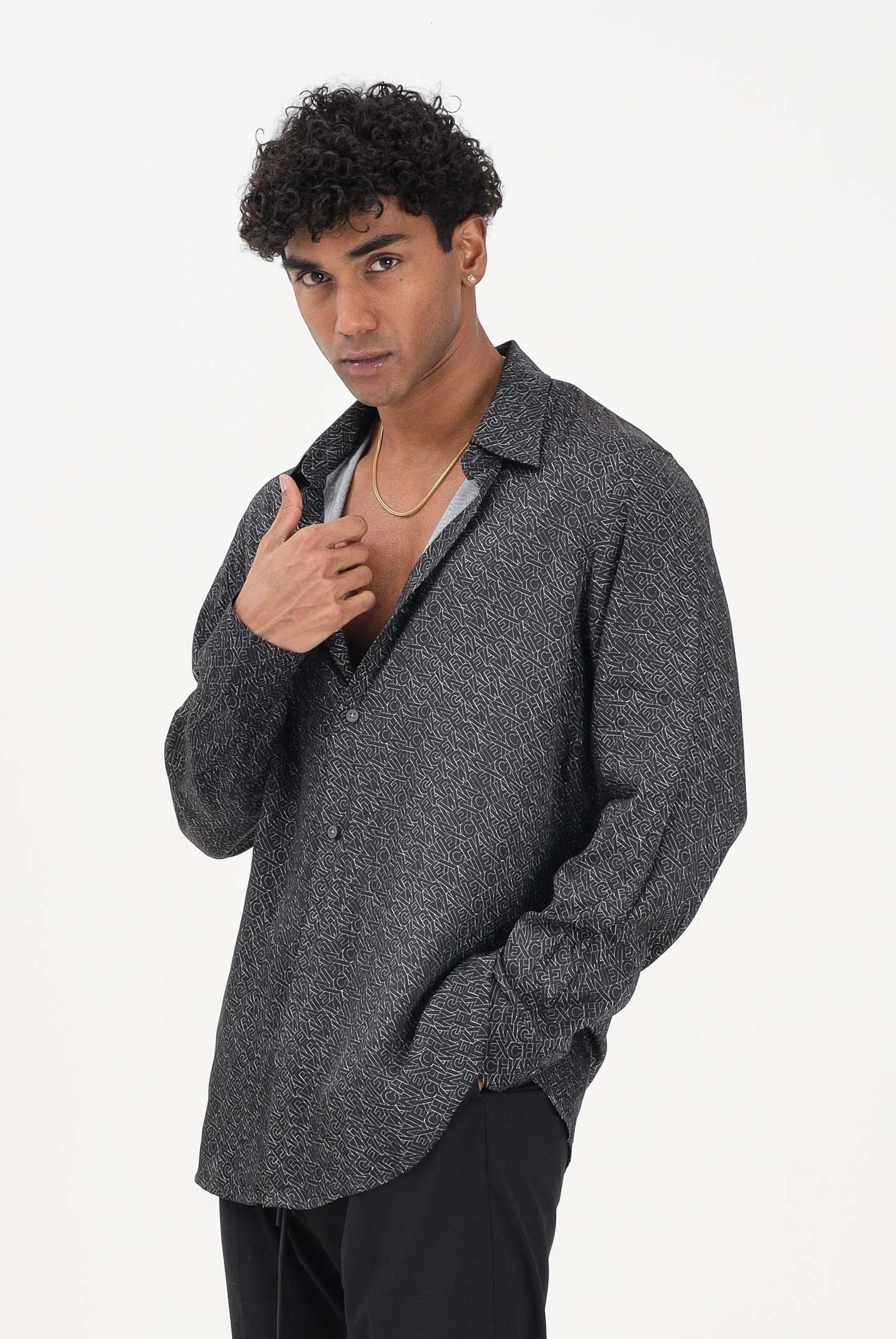 ARMANI EXCHANGE Camicia a manica lunga nera da uomo con logo all-over XM002280AF13235 FC304 ARMANI EXCHANGE