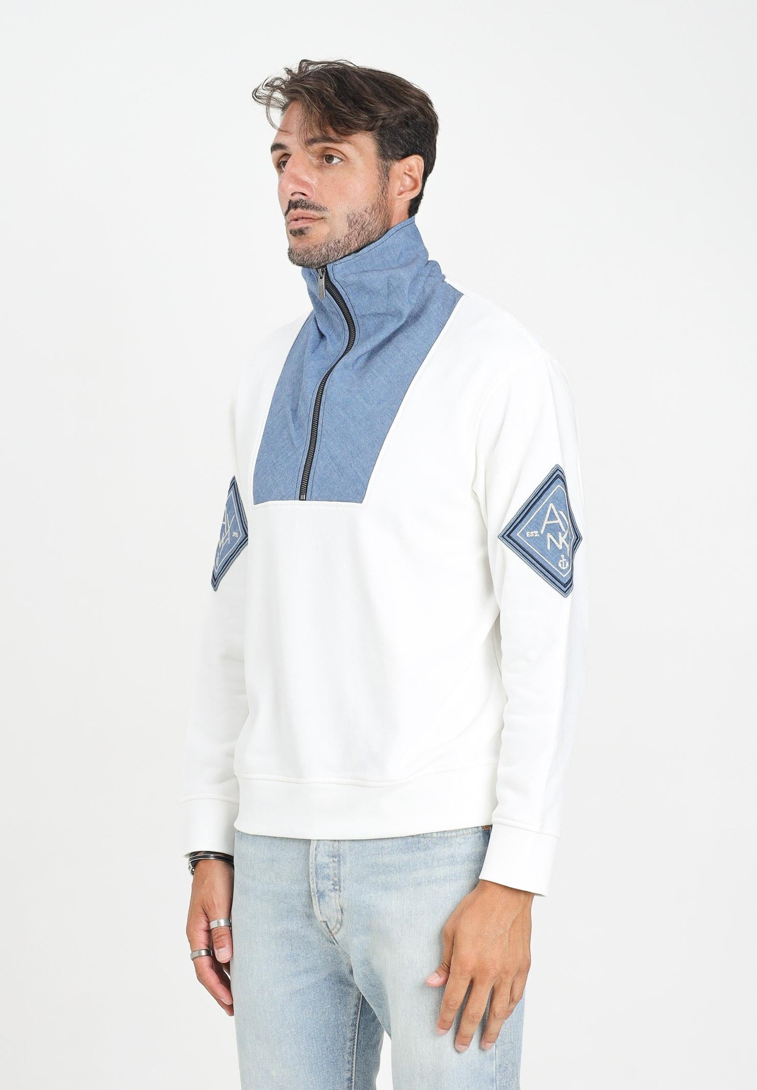 ARMANI EXCHANGE Felpa a mezza zip bianca da uomo caratterizzata da un originale inserto XM000988AF10830 U0009 ARMANI EXCHANGE