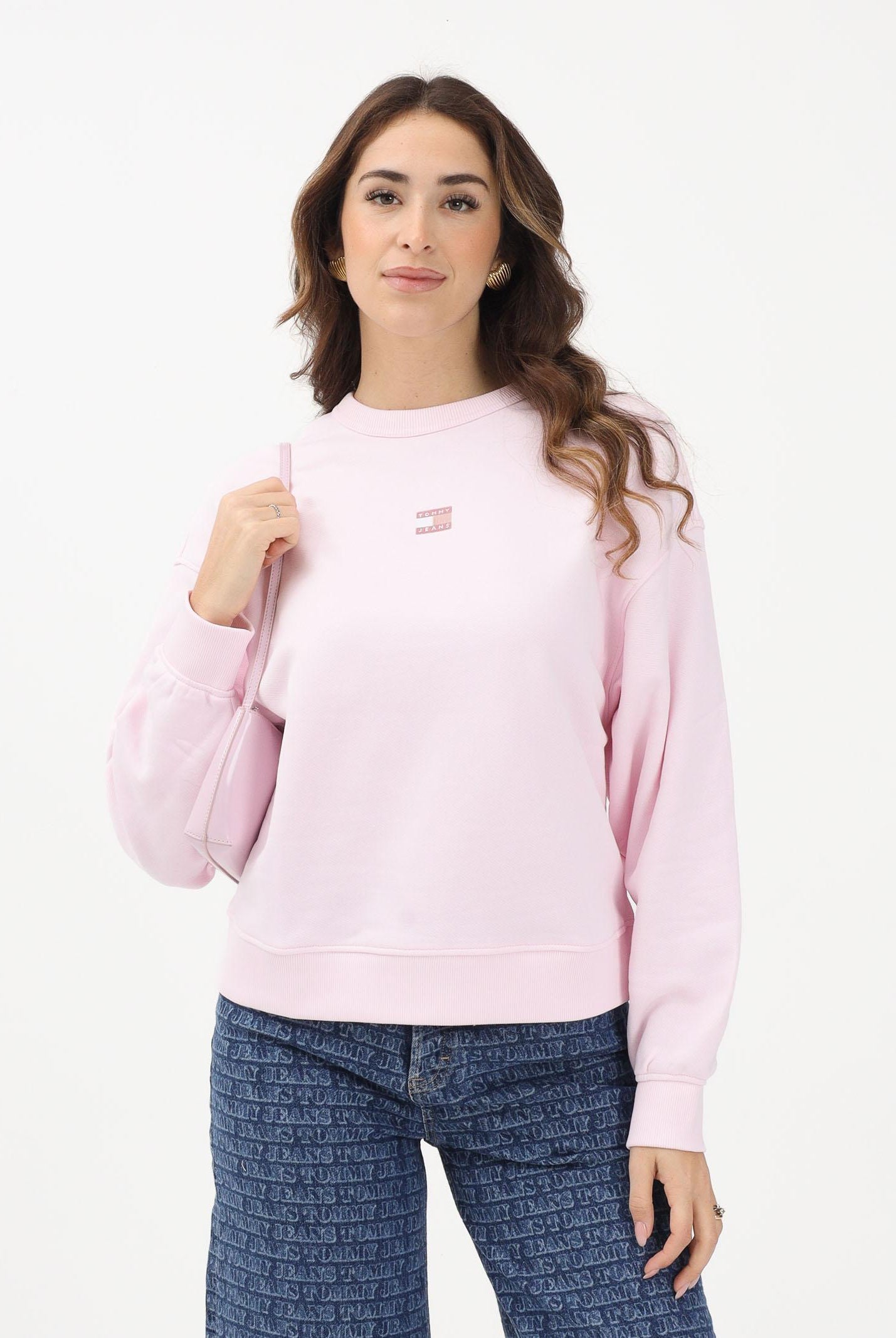 TOMMY JEANS Felpa girocollo rosa da donna con logo DW0DW17325 TOG TOMMY JEANS
