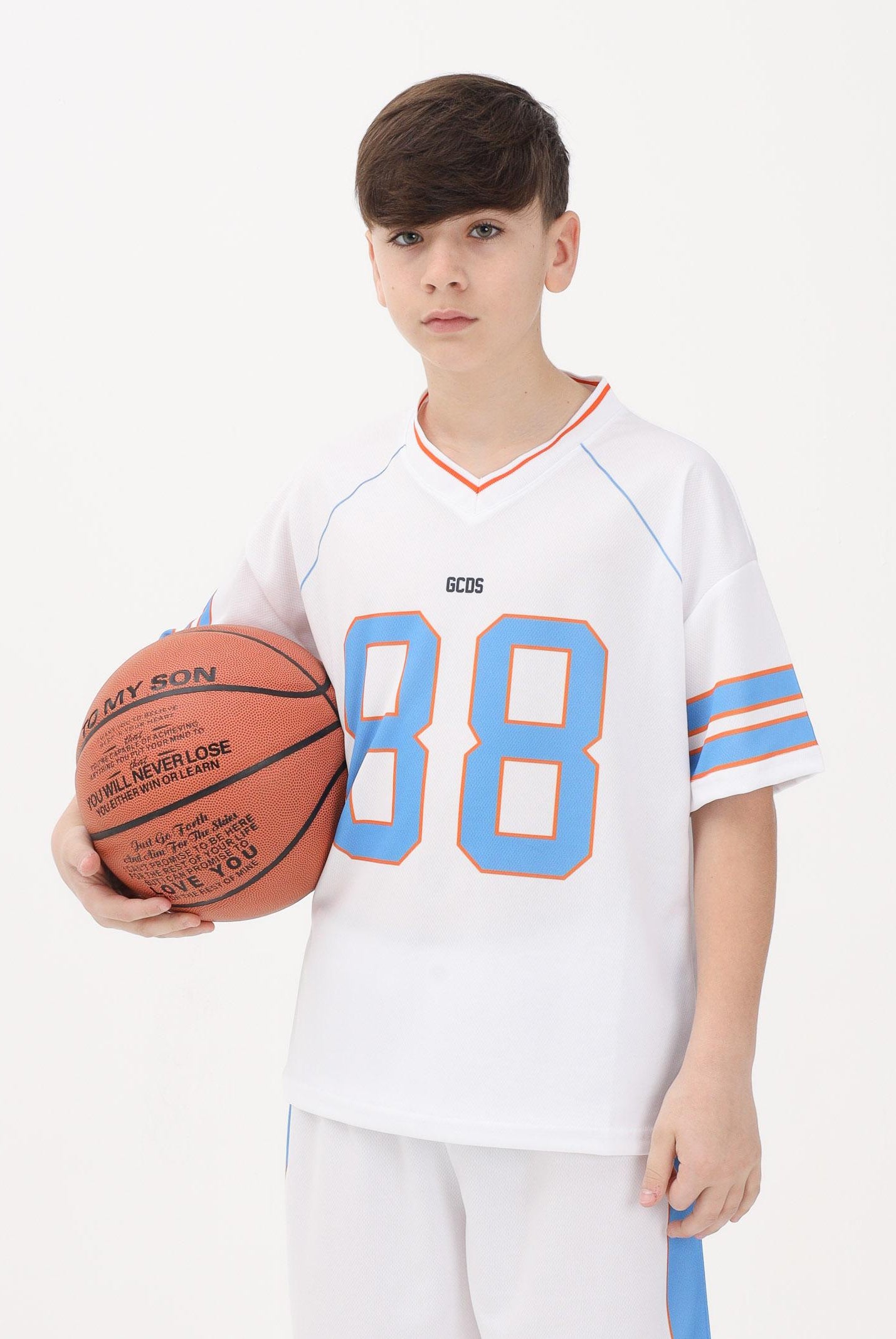 GCDS T-shirt a manica corta bianca per donna, ragazzi e bambini stile college C1BJQC709J338 100E GCDS