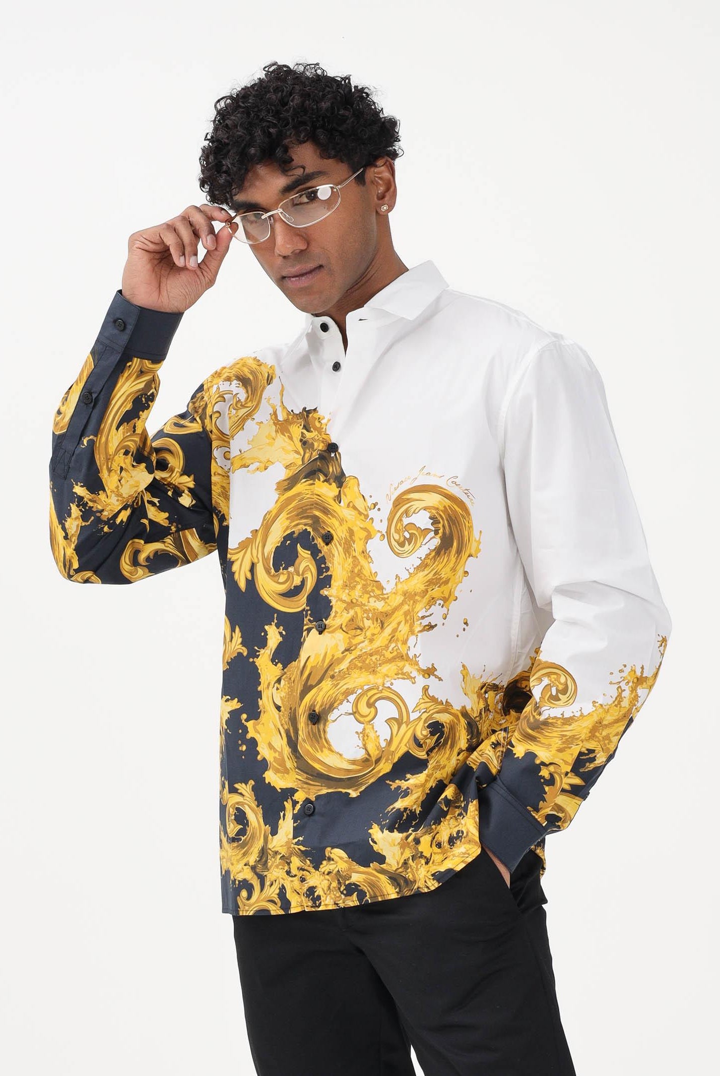 VERSACE JEANS COUTURE Camicia a manica lunga bianca da uomo con stampa Wave Couture 80GAL2RBNS784 GL2 VERSACE JEANS COUTURE