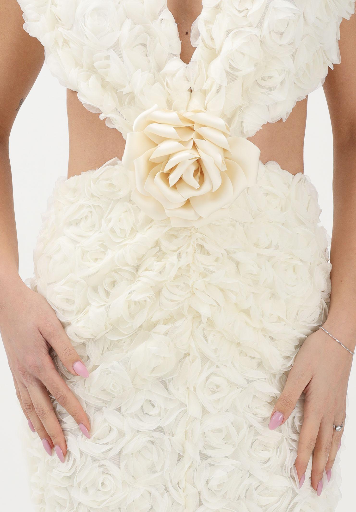 SHIT Abito lungo crema da donna con motivo di rosette in rilievo 3D SH26026 CR SHIT