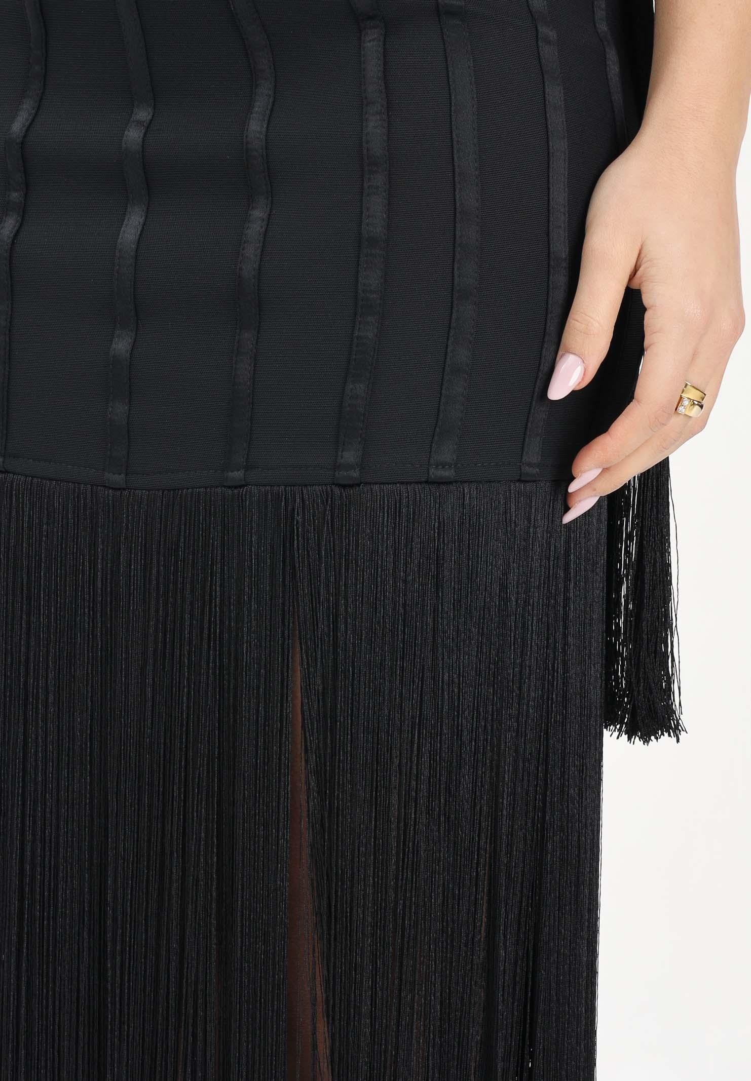 ELISABETTA FRANCHI Abito lungo nero da donna con frange ABR3762E2 110 ELISABETTA FRANCHI